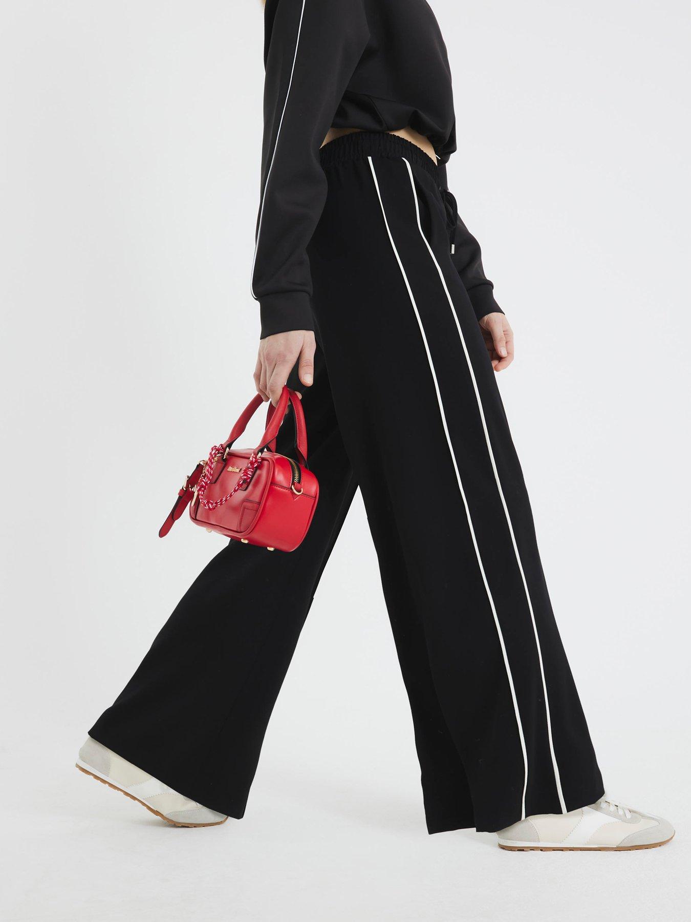 undefined Wide Leg Side Stripe Jogging Bottom - Black