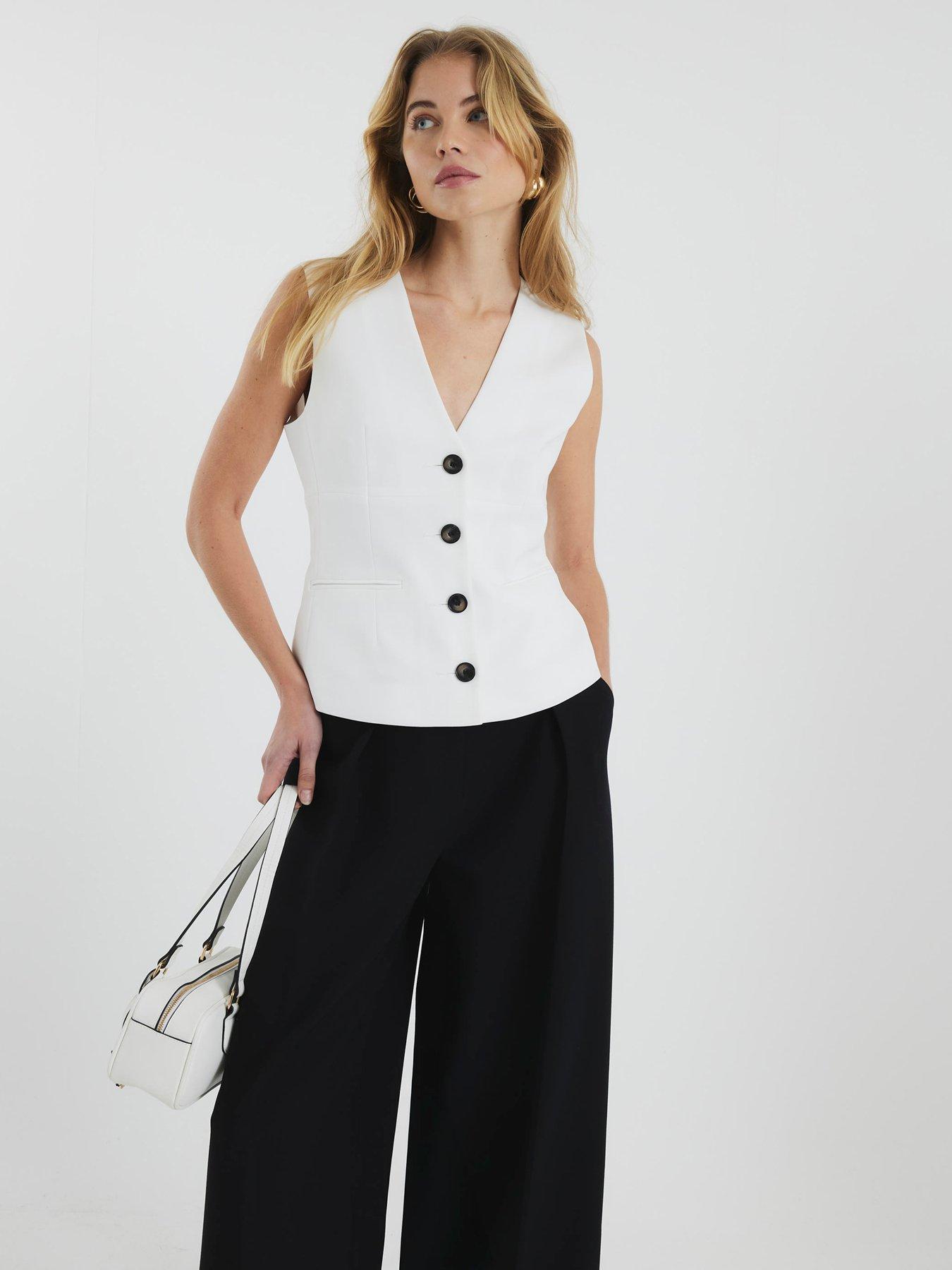 undefined V Neck Button Front Waistcoat - White