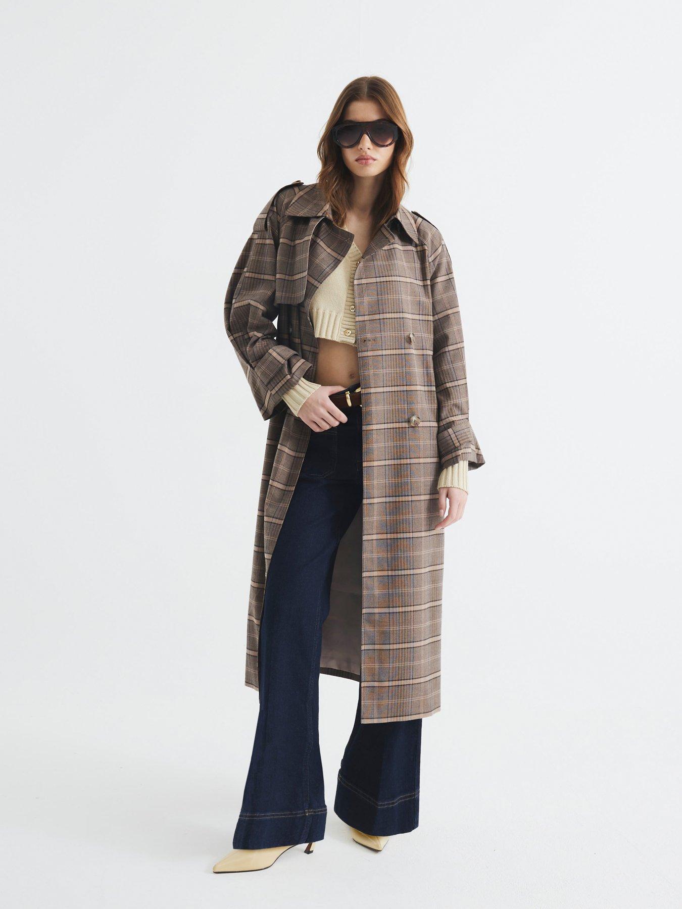 River Island Check Trench Coat - Brown | Very