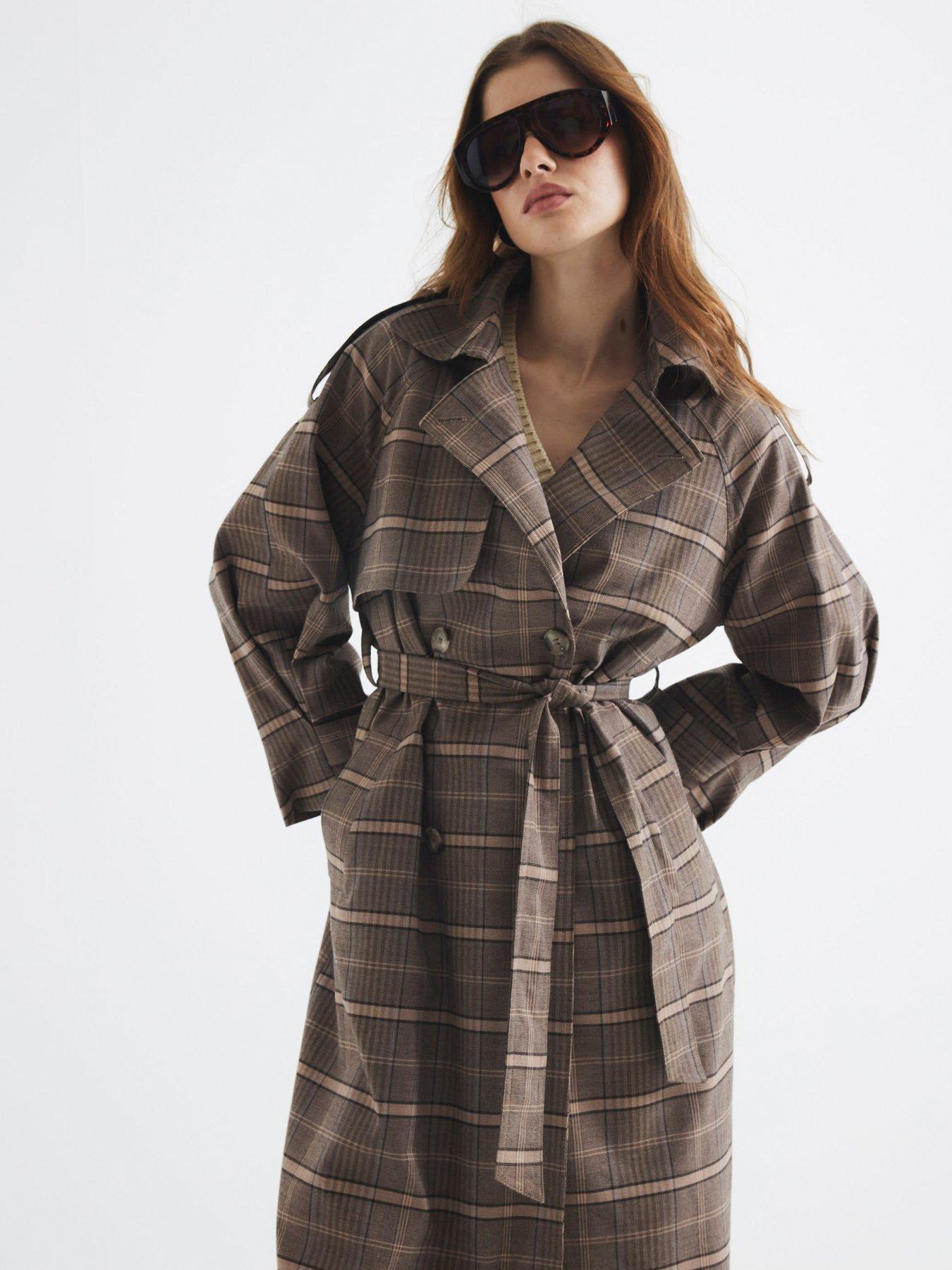 River Island Check Trench Coat - Brown | Very