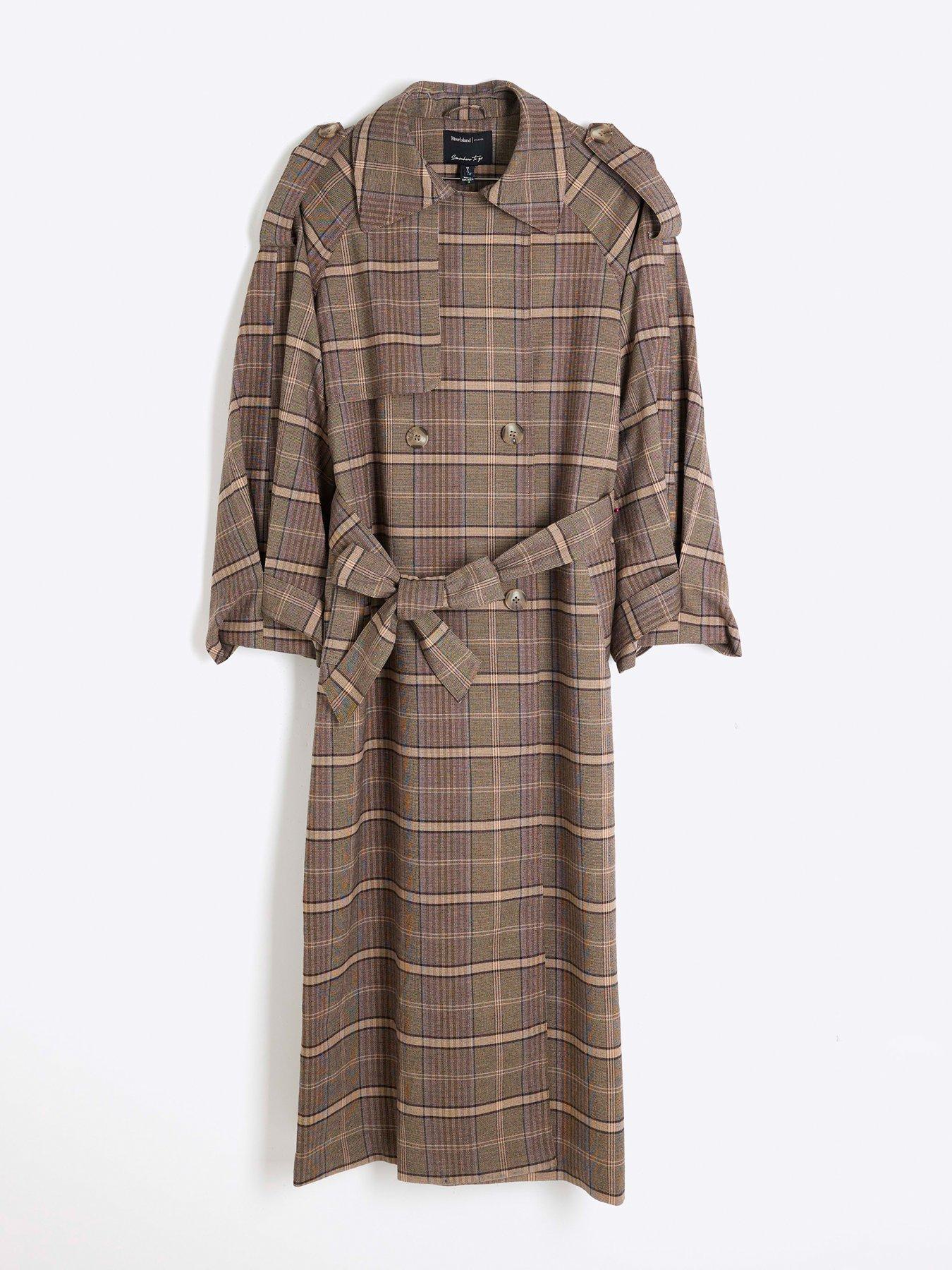 River Island Check Trench Coat - Brown | Very