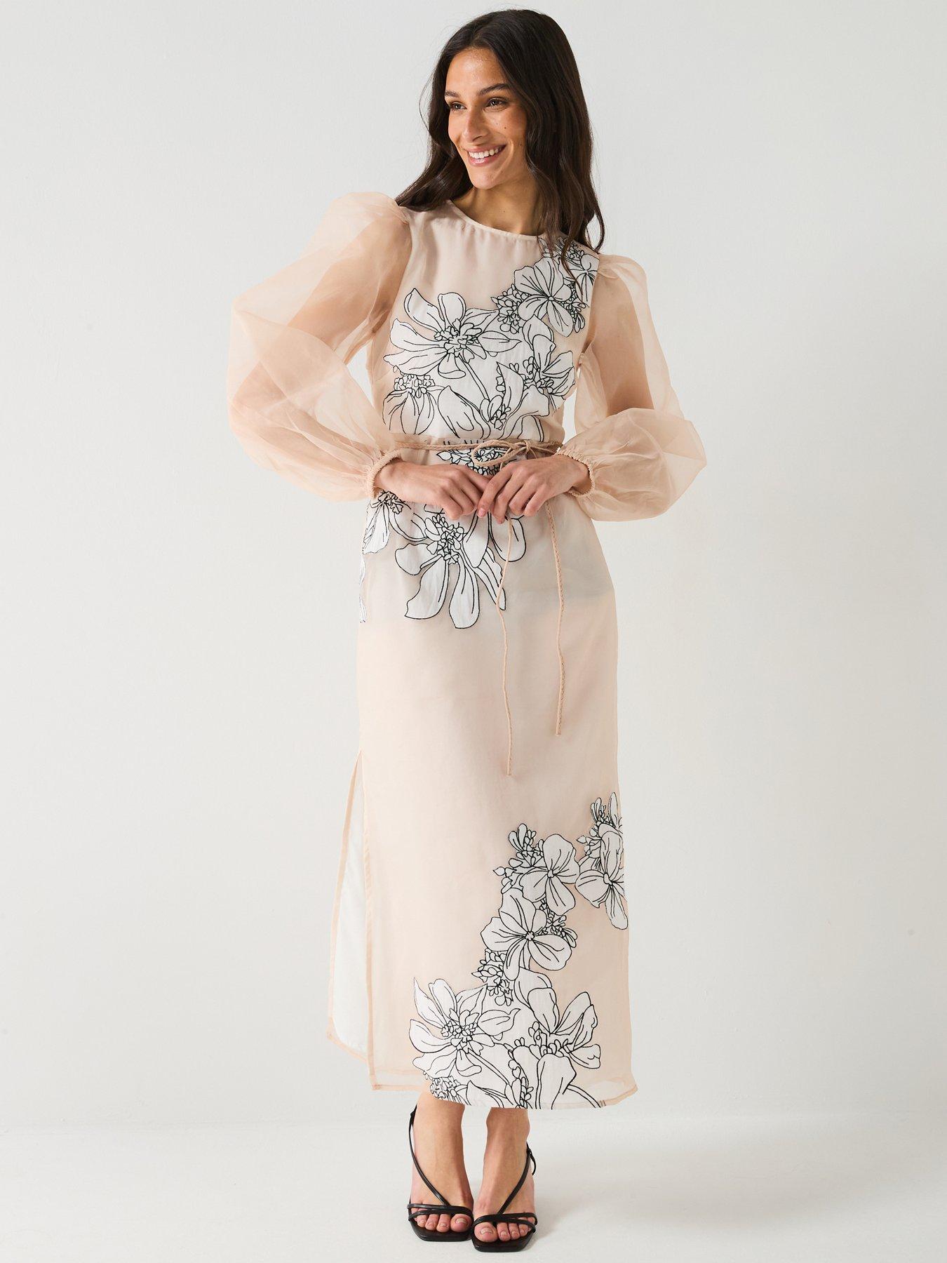 Image 1 of 6 of River Island Floral Applique Dress - Pink