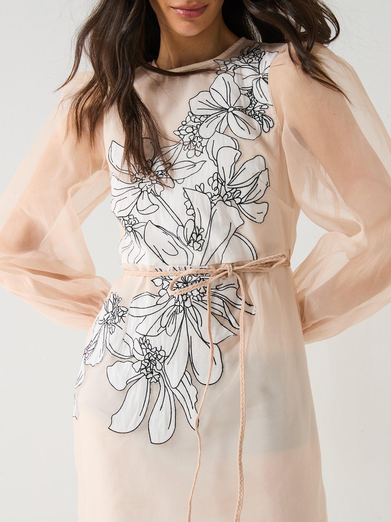 Image 4 of 6 of River Island Floral Applique Dress - Pink
