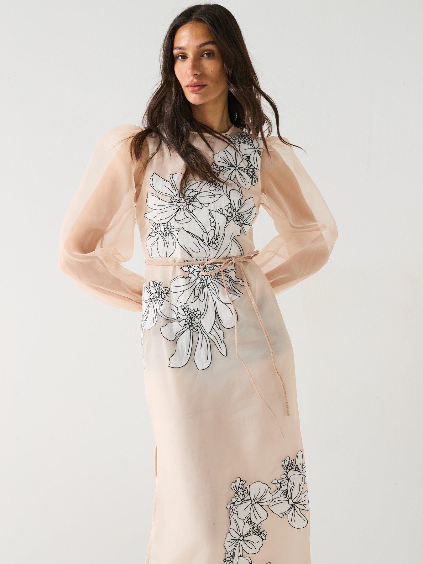 Image 6 of 6 of River Island Floral Applique Dress - Pink