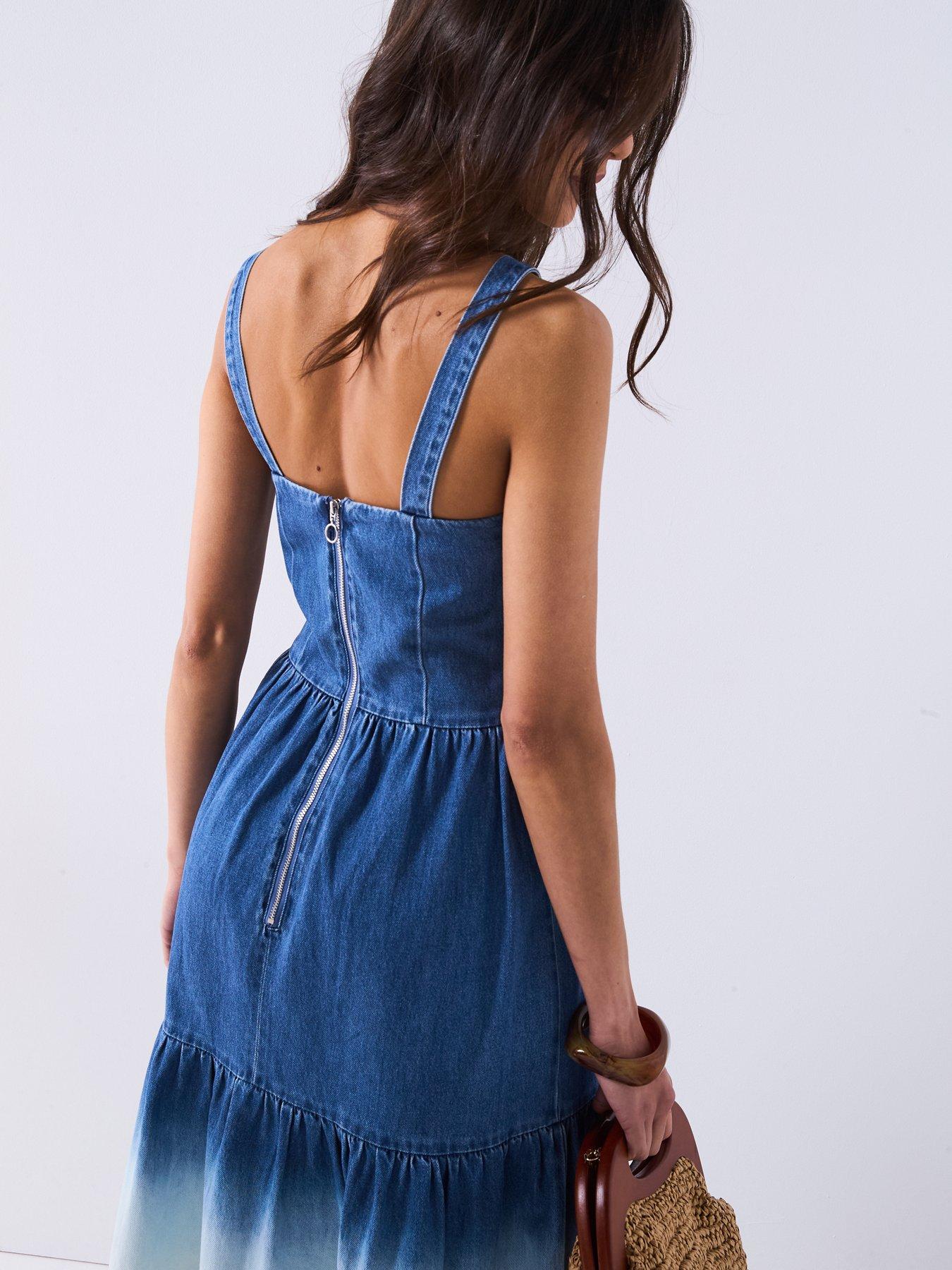 ombre denim dress V by Very Ombre Tiered Denim Dress - Mid Wash