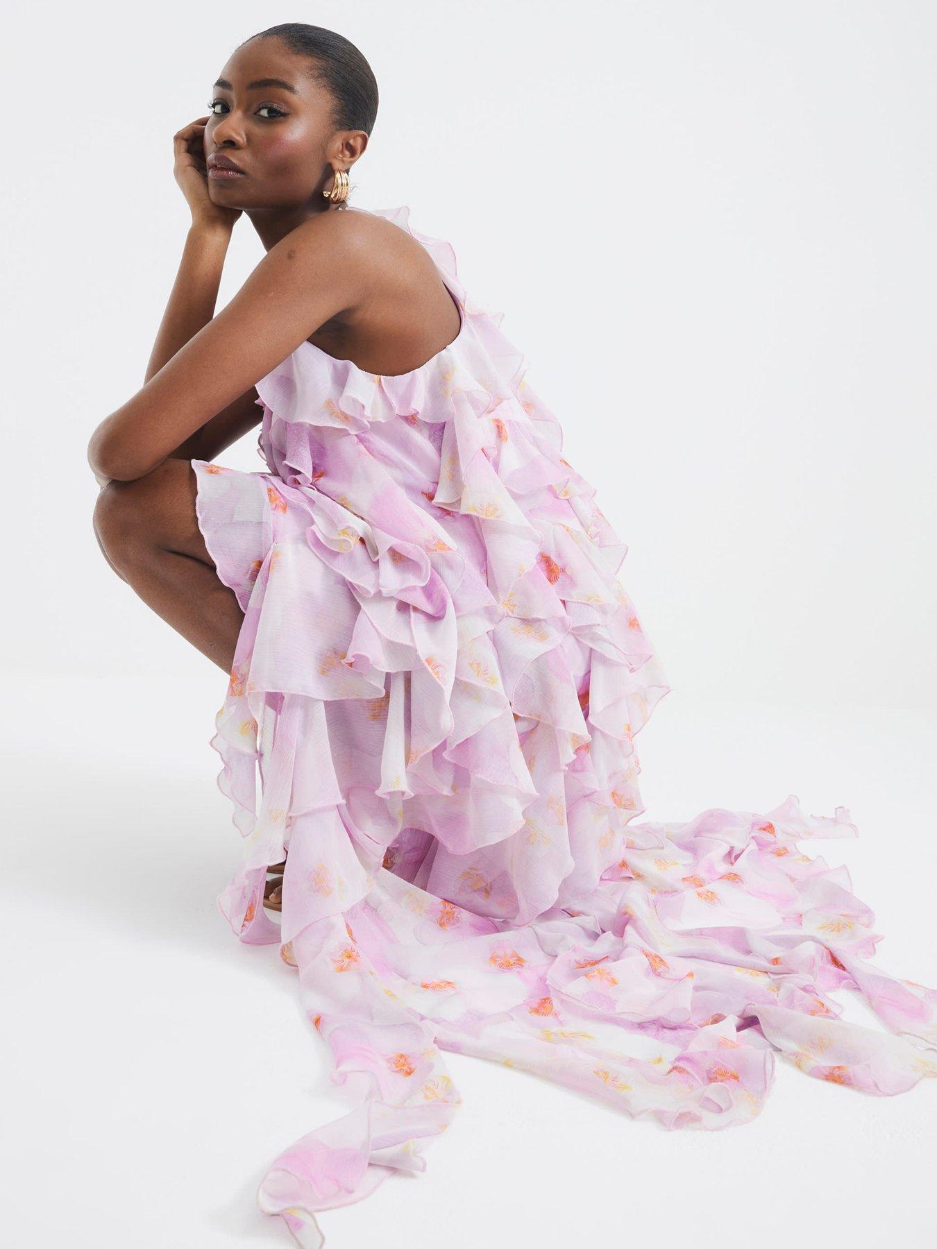 Image 2 of 6 of River Island Floral Ruffle Maxi Dress - Purple