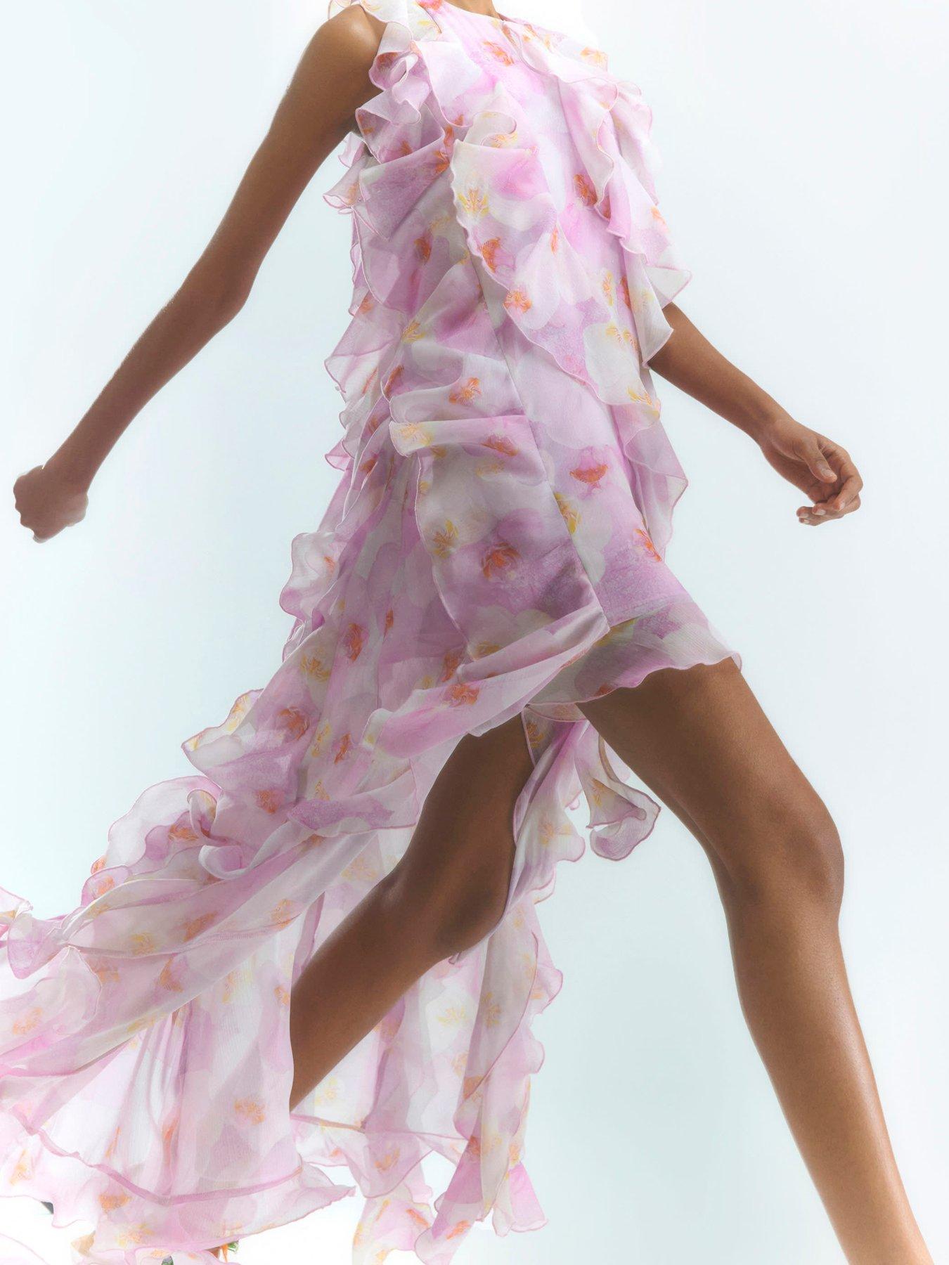 Image 3 of 6 of River Island Floral Ruffle Maxi Dress - Purple