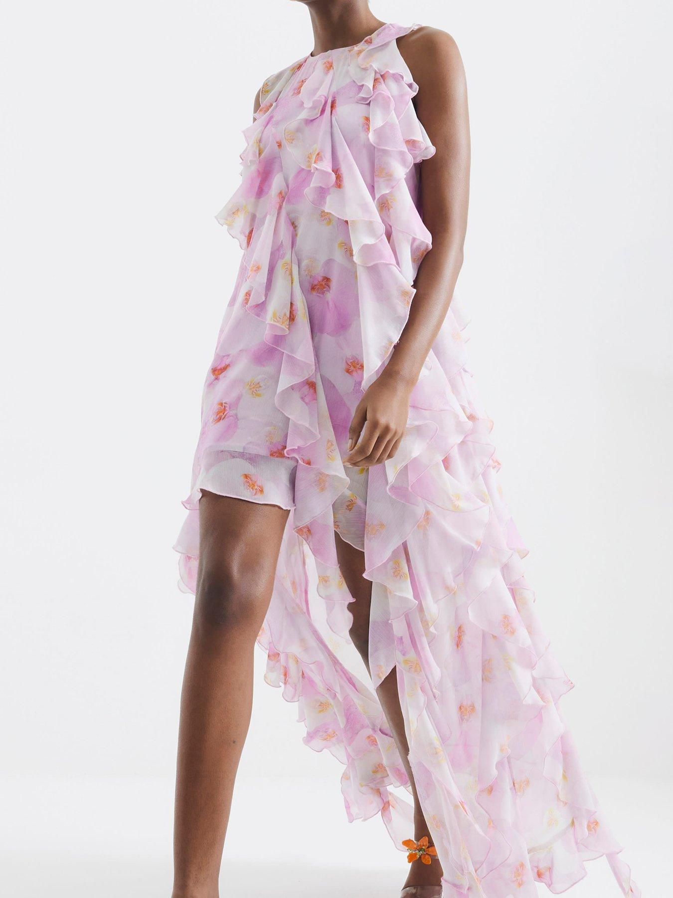 Image 4 of 6 of River Island Floral Ruffle Maxi Dress - Purple