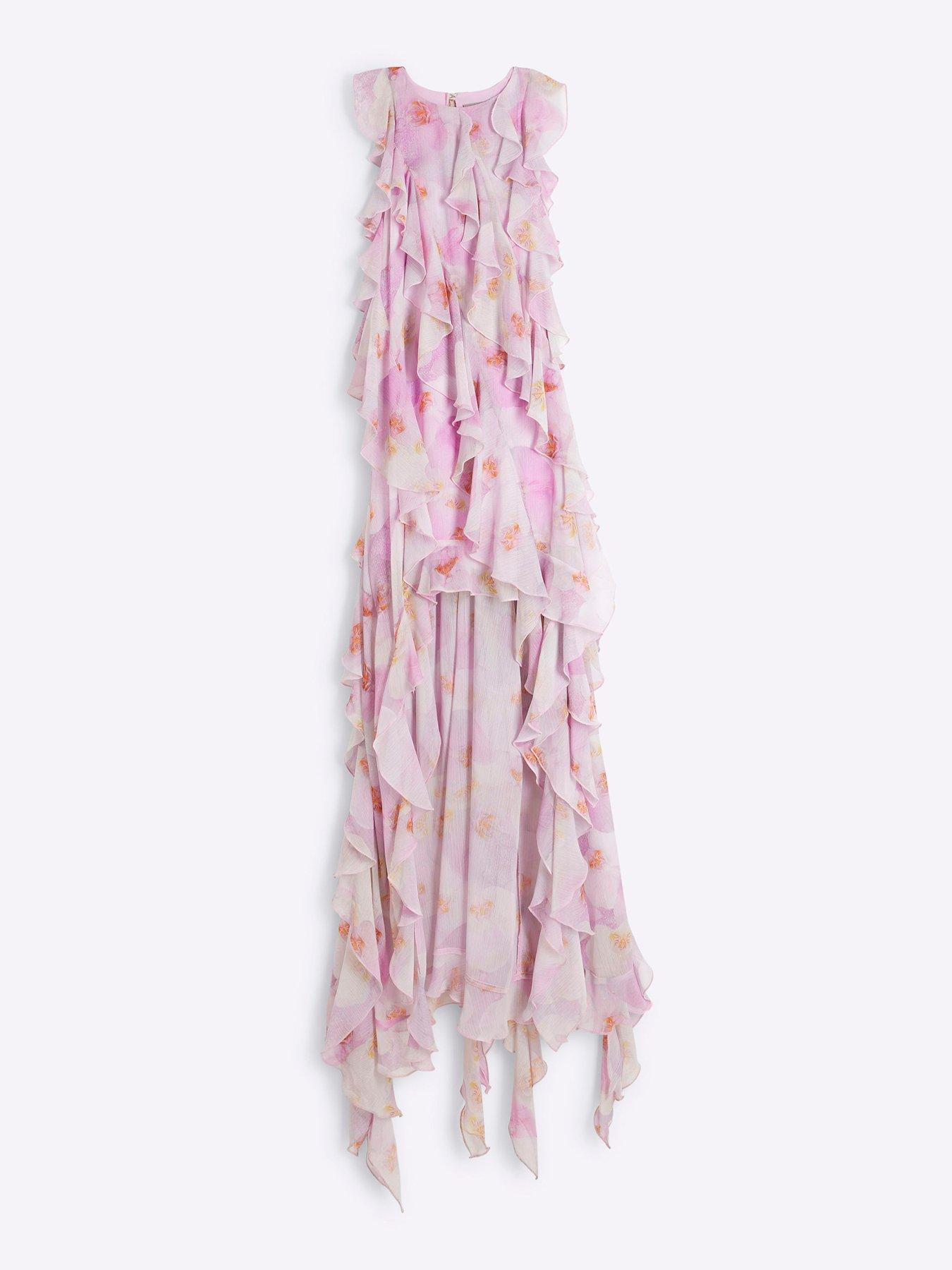Image 5 of 6 of River Island Floral Ruffle Maxi Dress - Purple