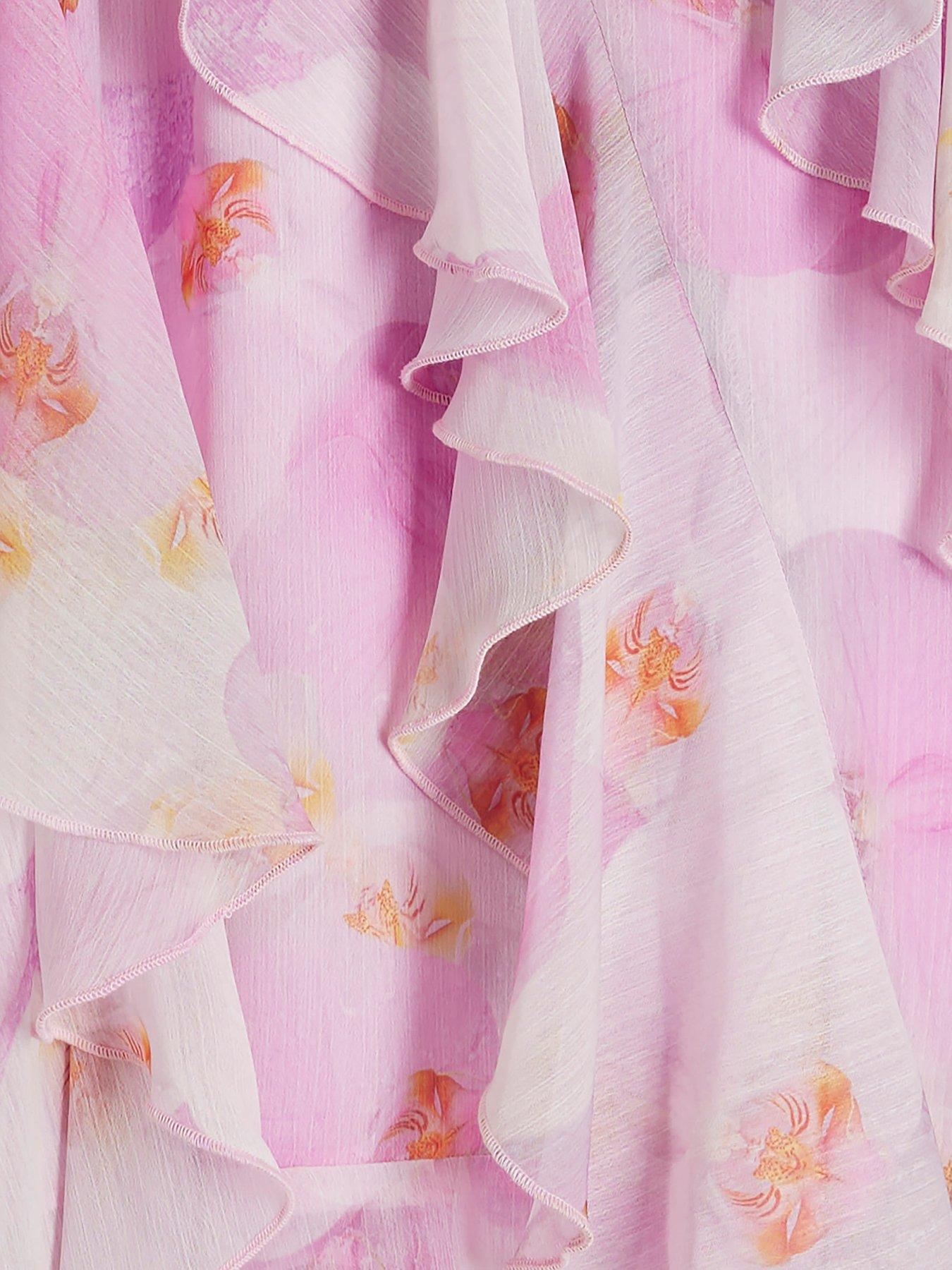 Image 6 of 6 of River Island Floral Ruffle Maxi Dress - Purple