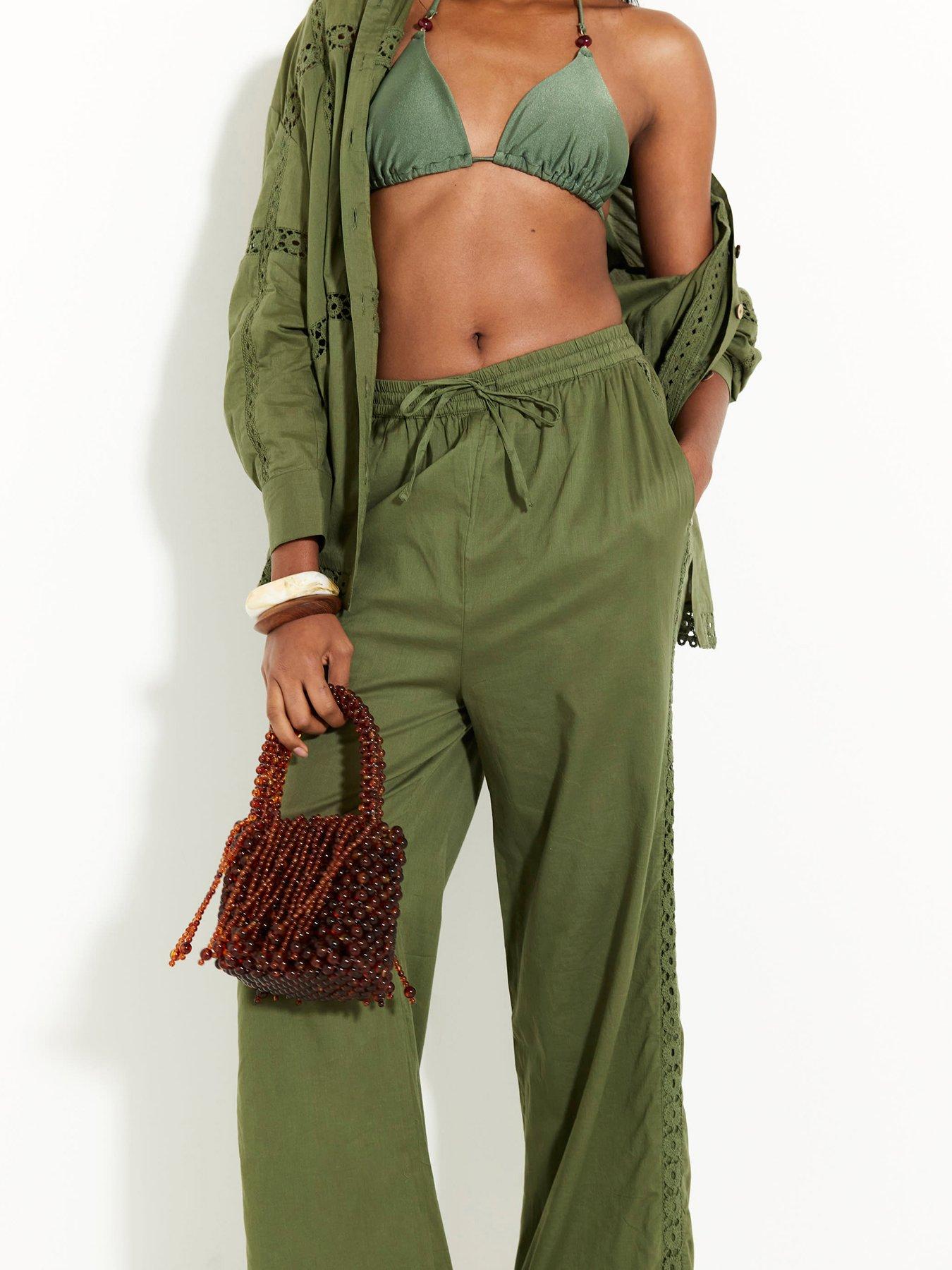 undefined Lace Insert Trousers - Green