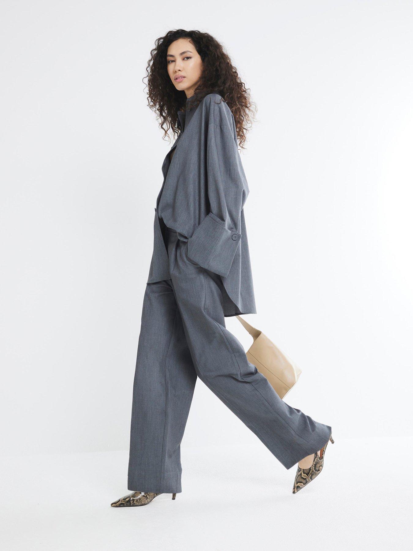 undefined Wide Pleated Front Trouser - Grey