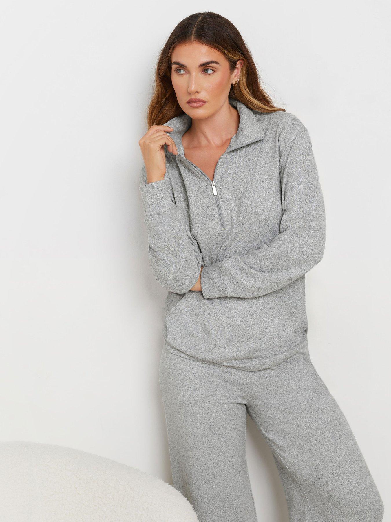 undefined Soft Touch Cuffed Zip Top - Grey