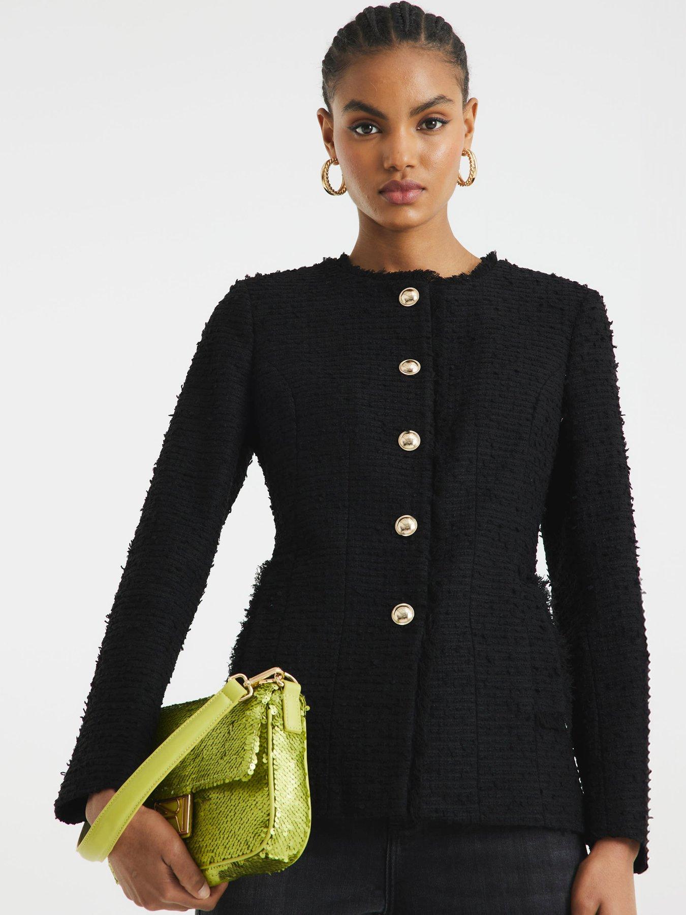 Image 1 of 5 of River Island Collarless Boucle Jacket - Black