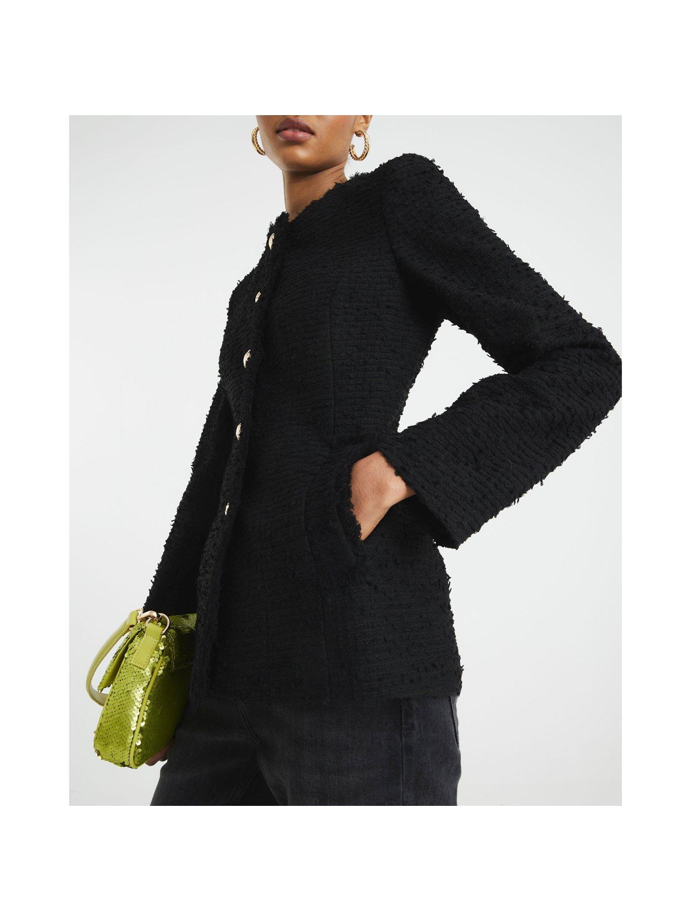 Image 2 of 5 of River Island Collarless Boucle Jacket - Black