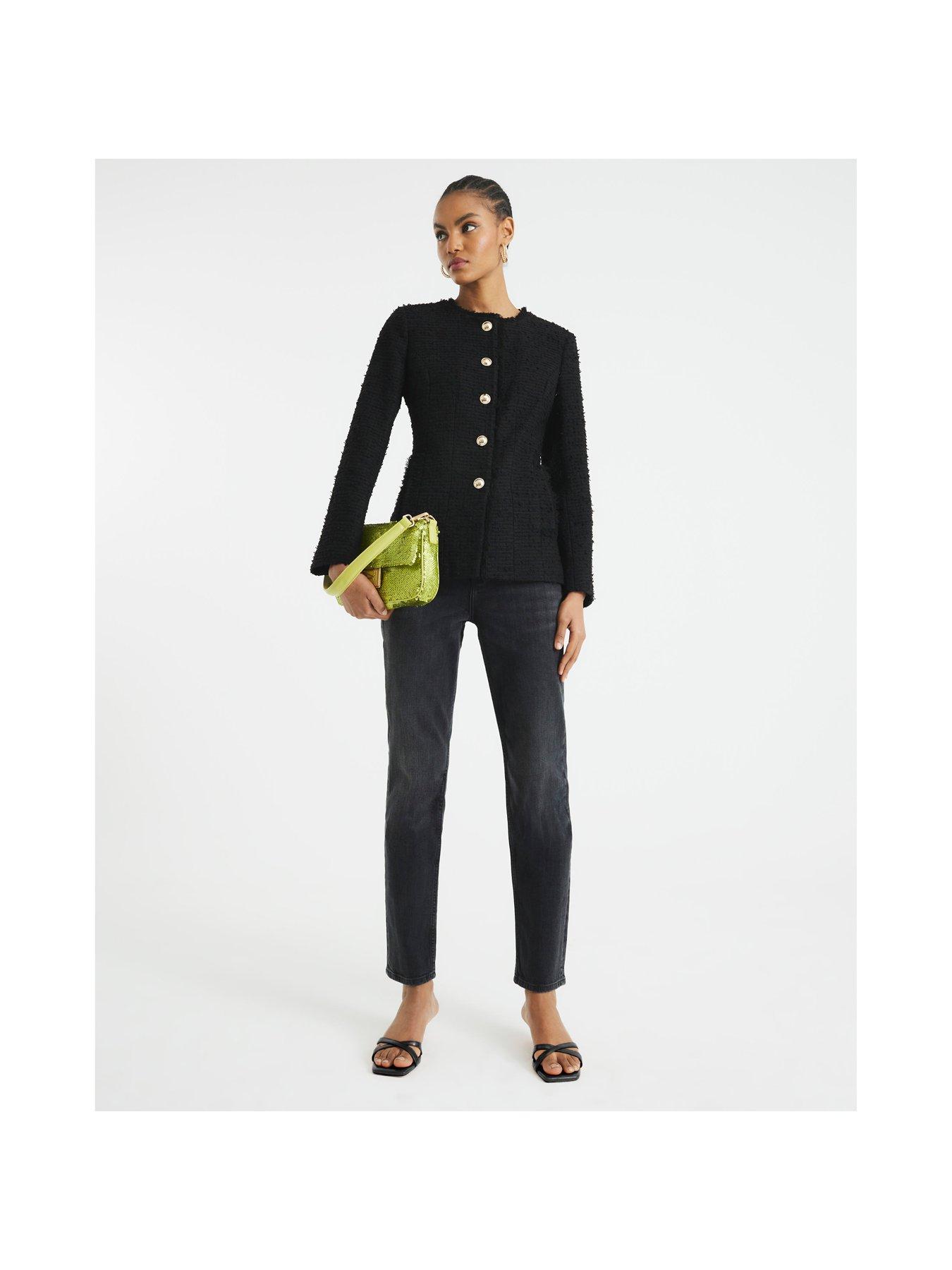 Image 3 of 5 of River Island Collarless Boucle Jacket - Black