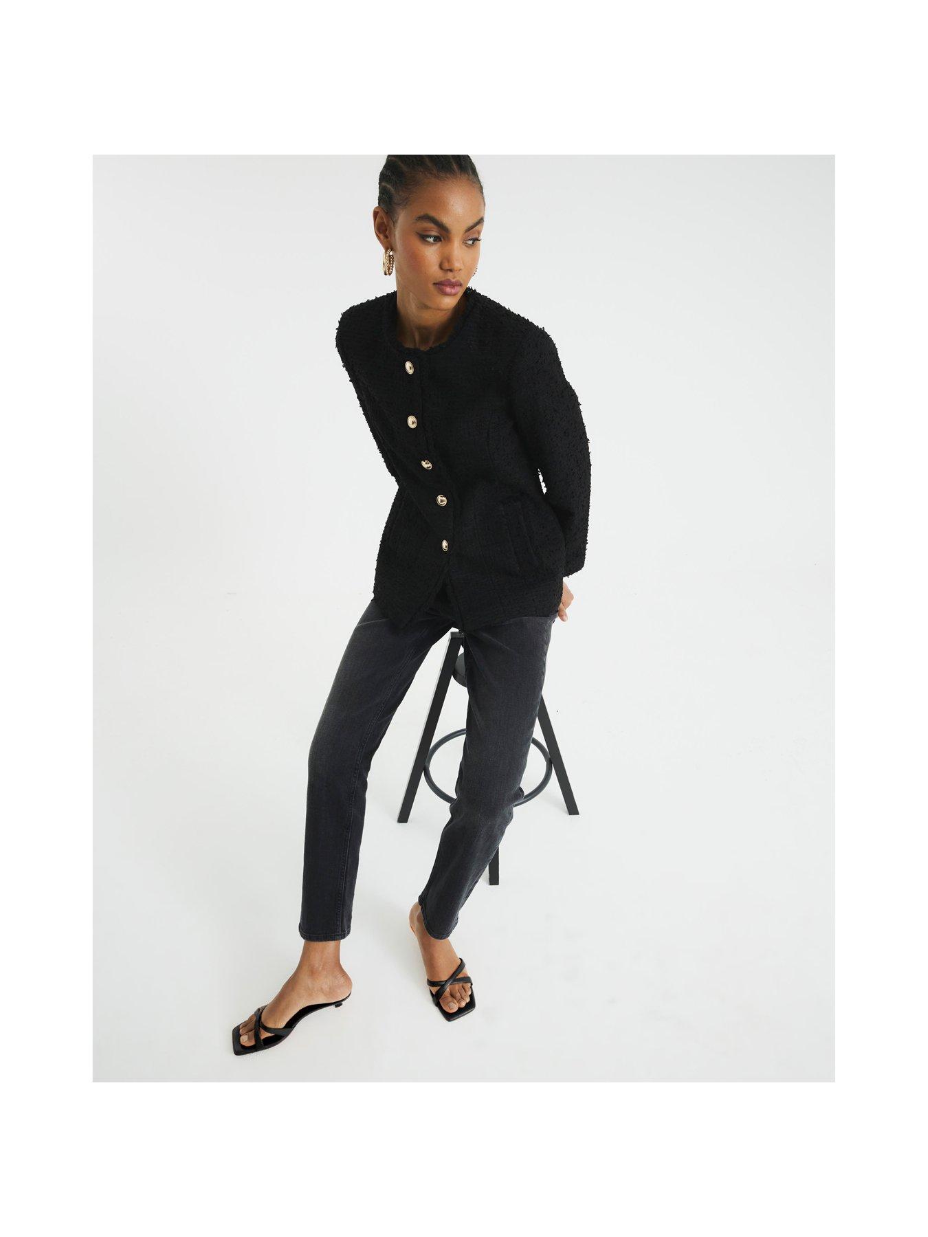 Image 4 of 5 of River Island Collarless Boucle Jacket - Black