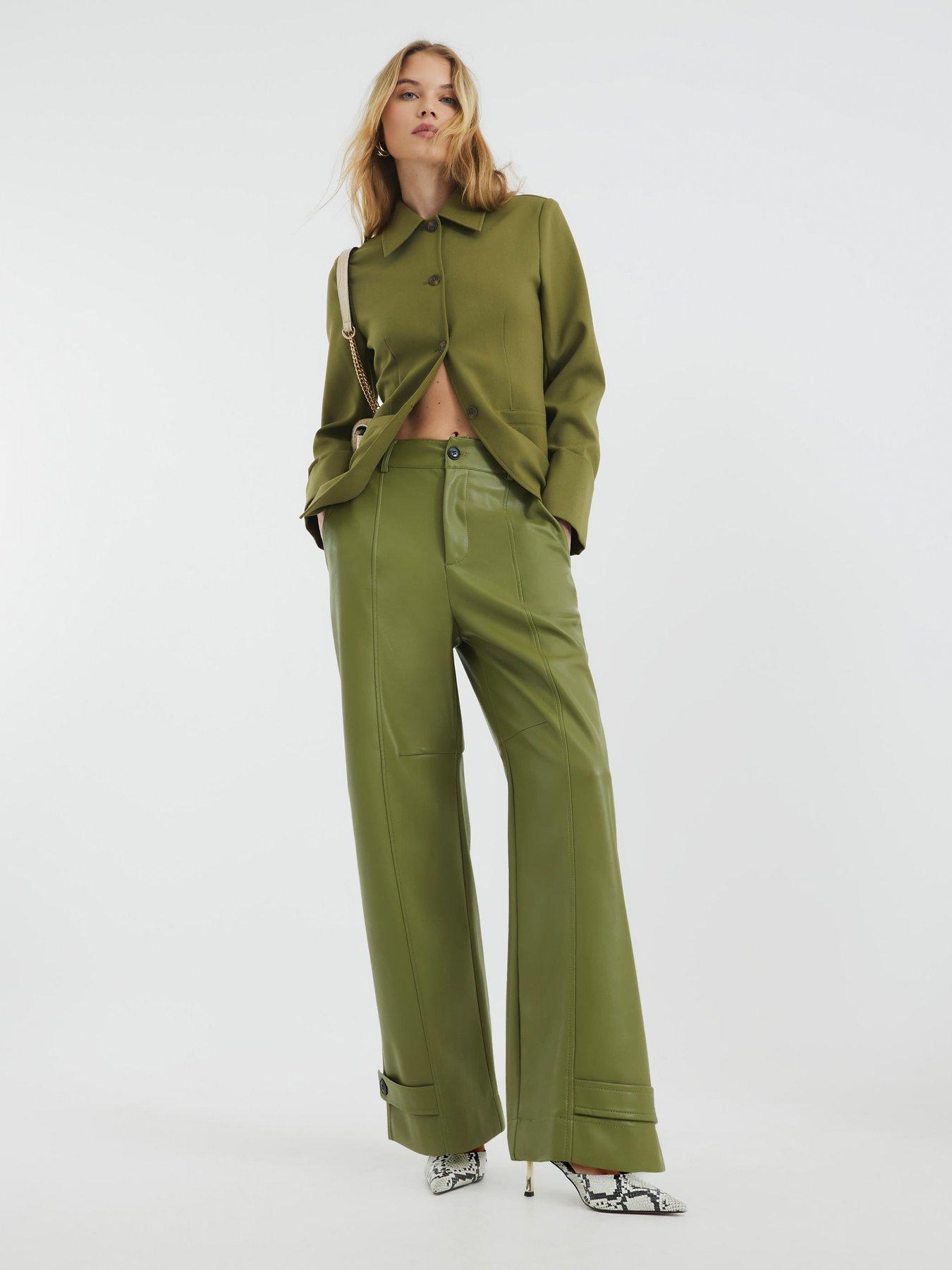 undefined Cuff Detail Wide Leg Trouser - Green