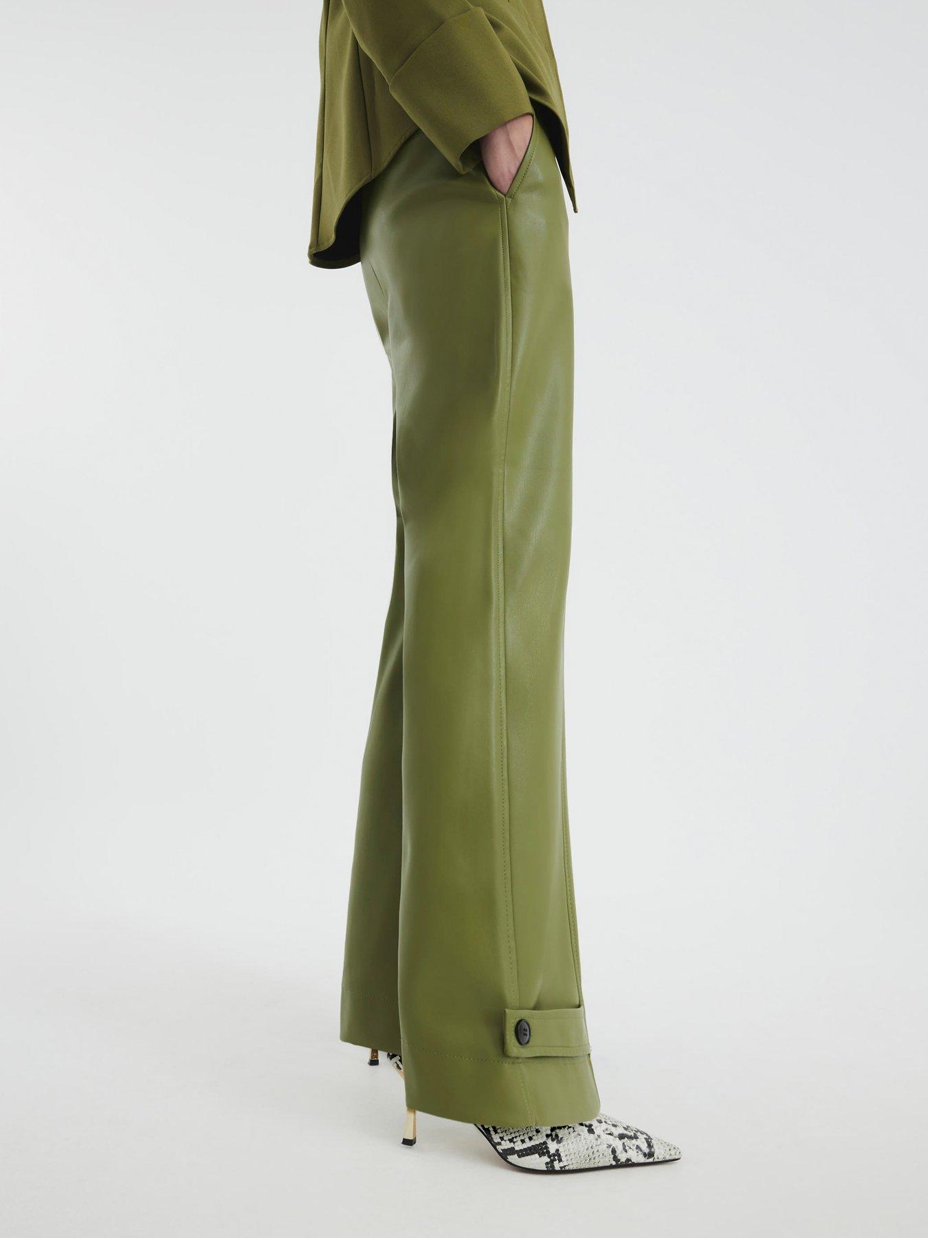 Image 2 of 6 of River Island Cuff Detail Wide Leg Trouser - Green