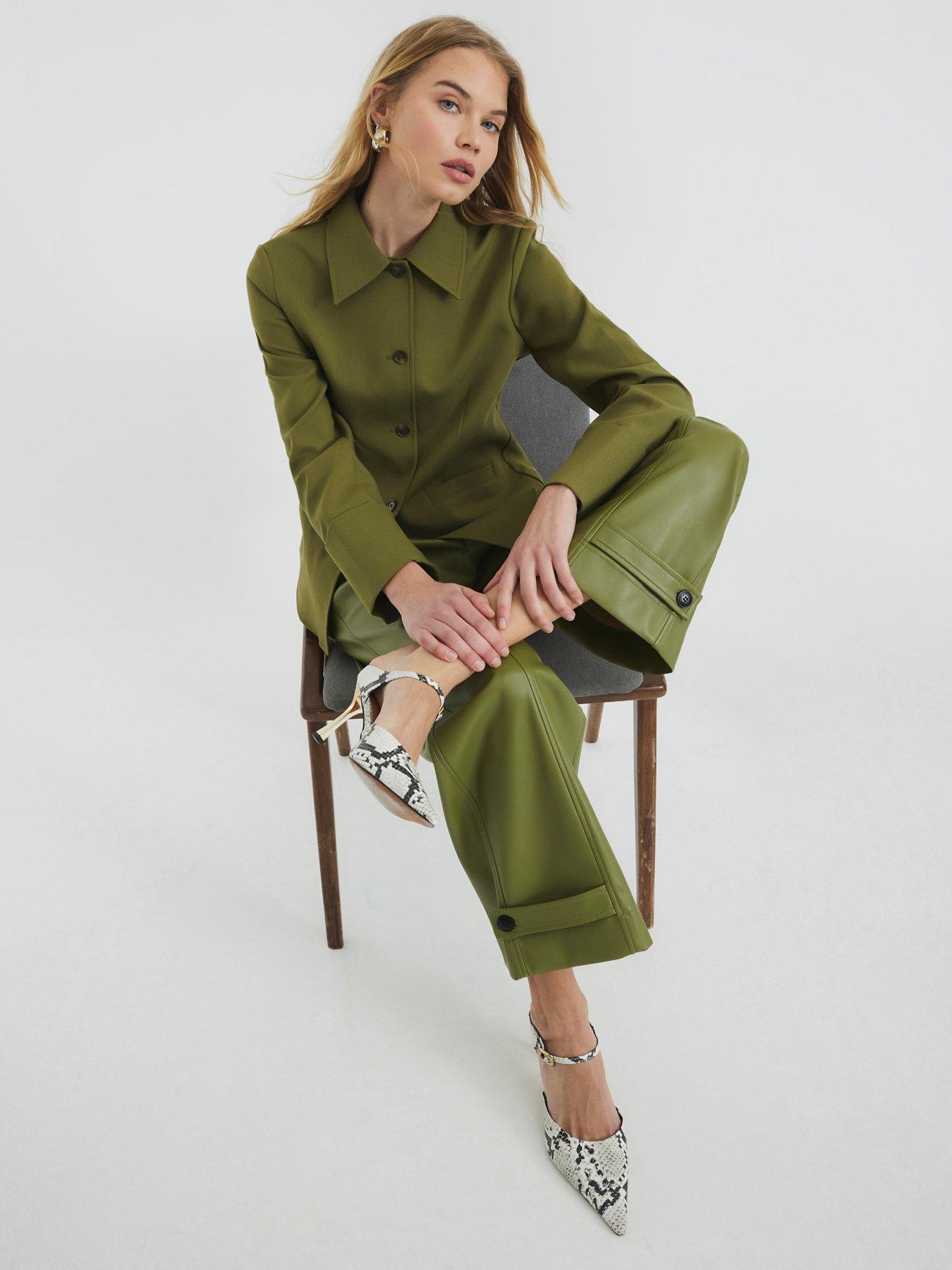 Image 3 of 6 of River Island Cuff Detail Wide Leg Trouser - Green
