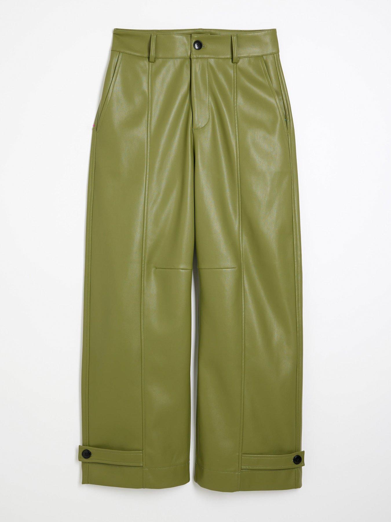 Image 6 of 6 of River Island Cuff Detail Wide Leg Trouser - Green