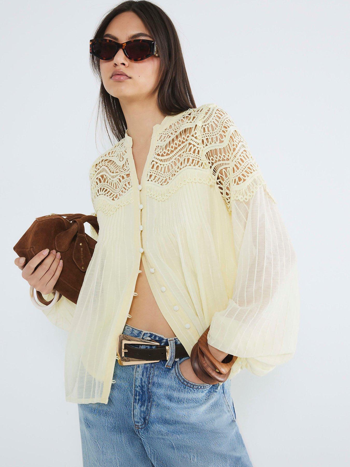 undefined Frill Yoke Blouse - Yellow