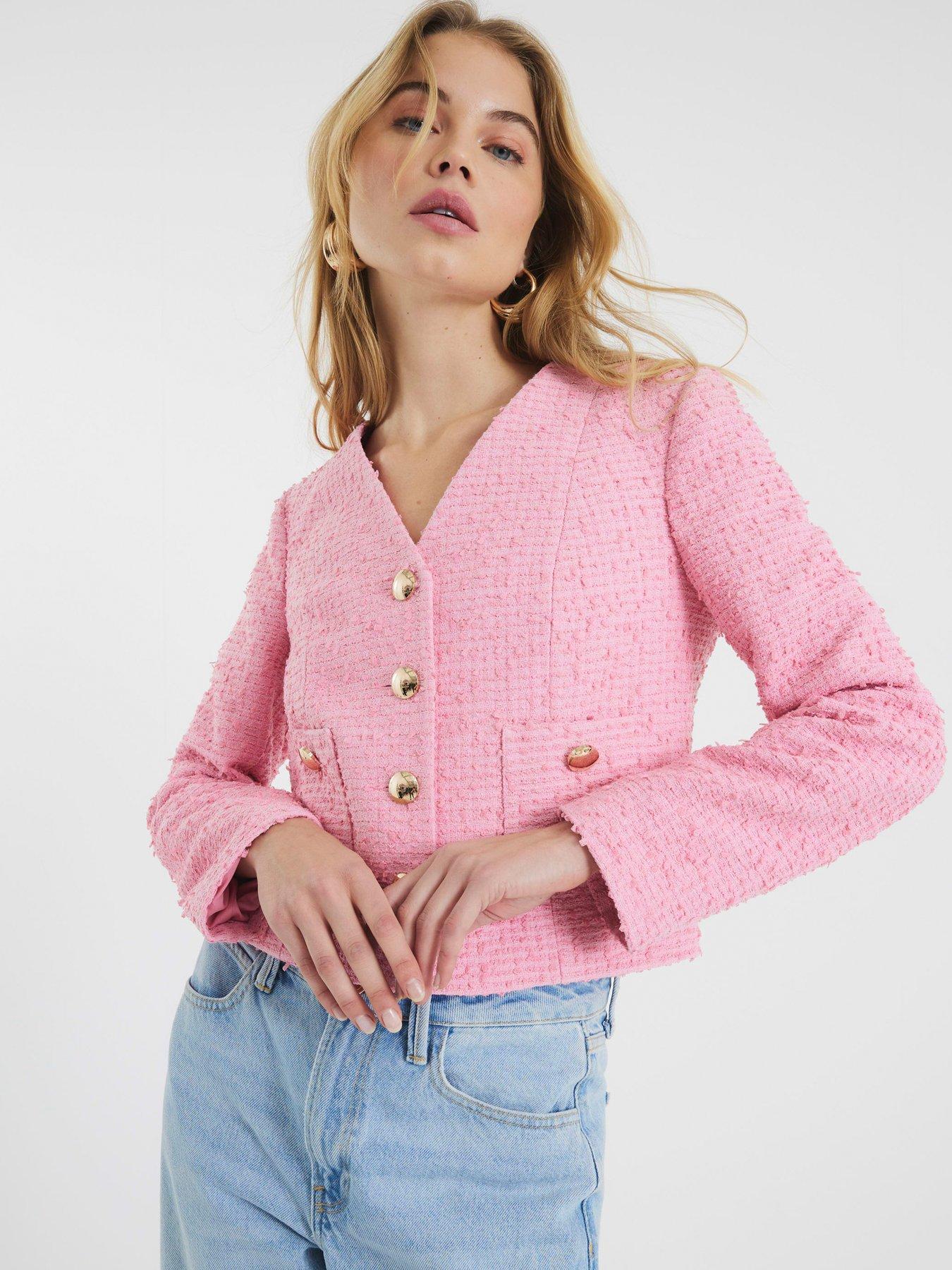 Image 1 of 6 of River Island Boucle Jacket - Pink