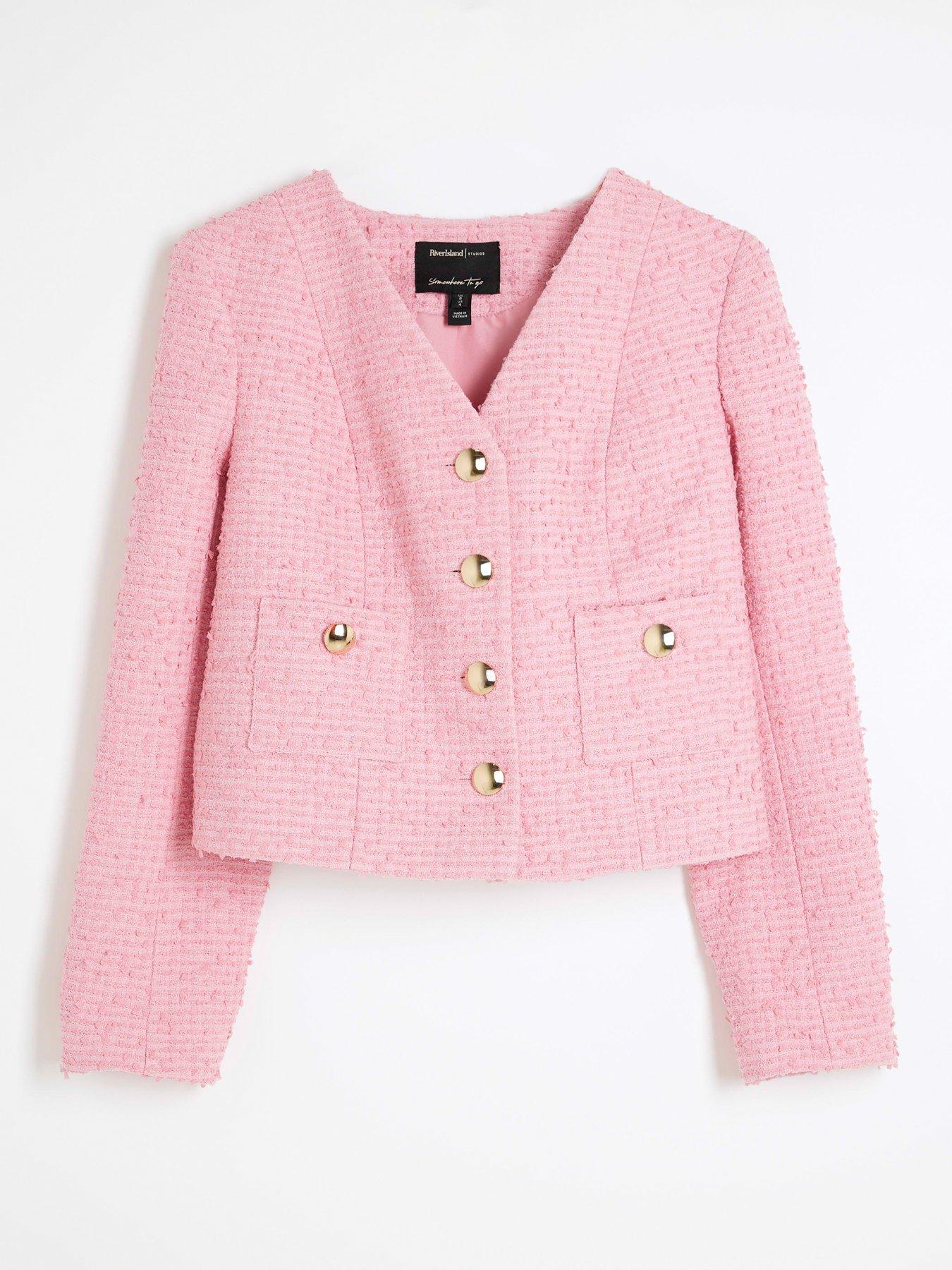 Image 6 of 6 of River Island Boucle Jacket - Pink