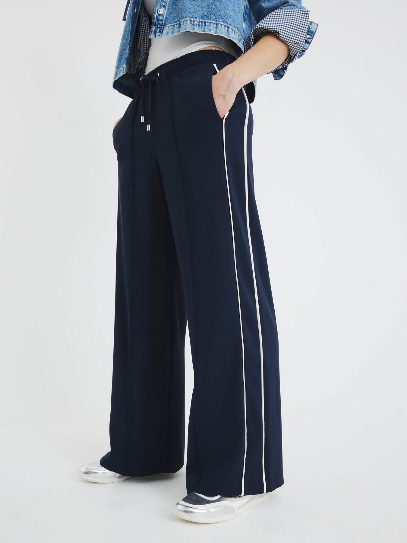 undefined Wide Leg Side Stripe Jogging Bottoms - Blue