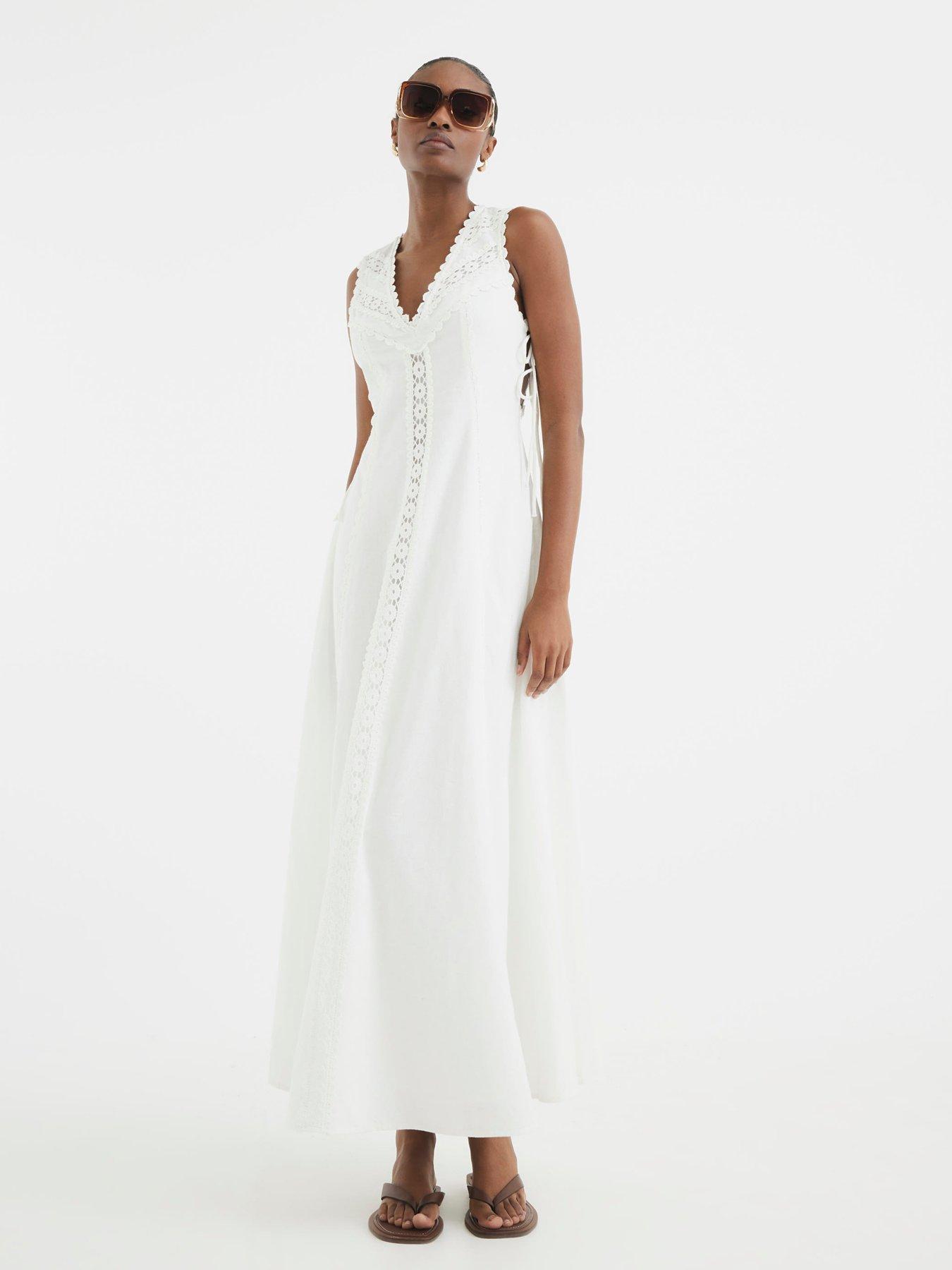 Image 1 of 4 of River Island Lace Insert Dress - White