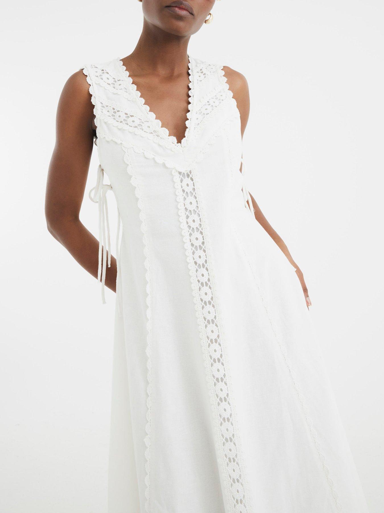 Image 3 of 4 of River Island Lace Insert Dress - White
