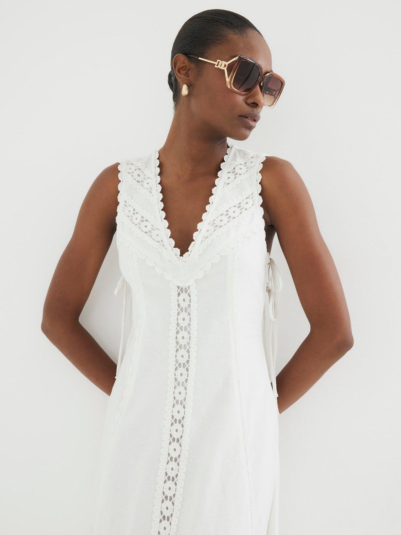 Image 4 of 4 of River Island Lace Insert Dress - White