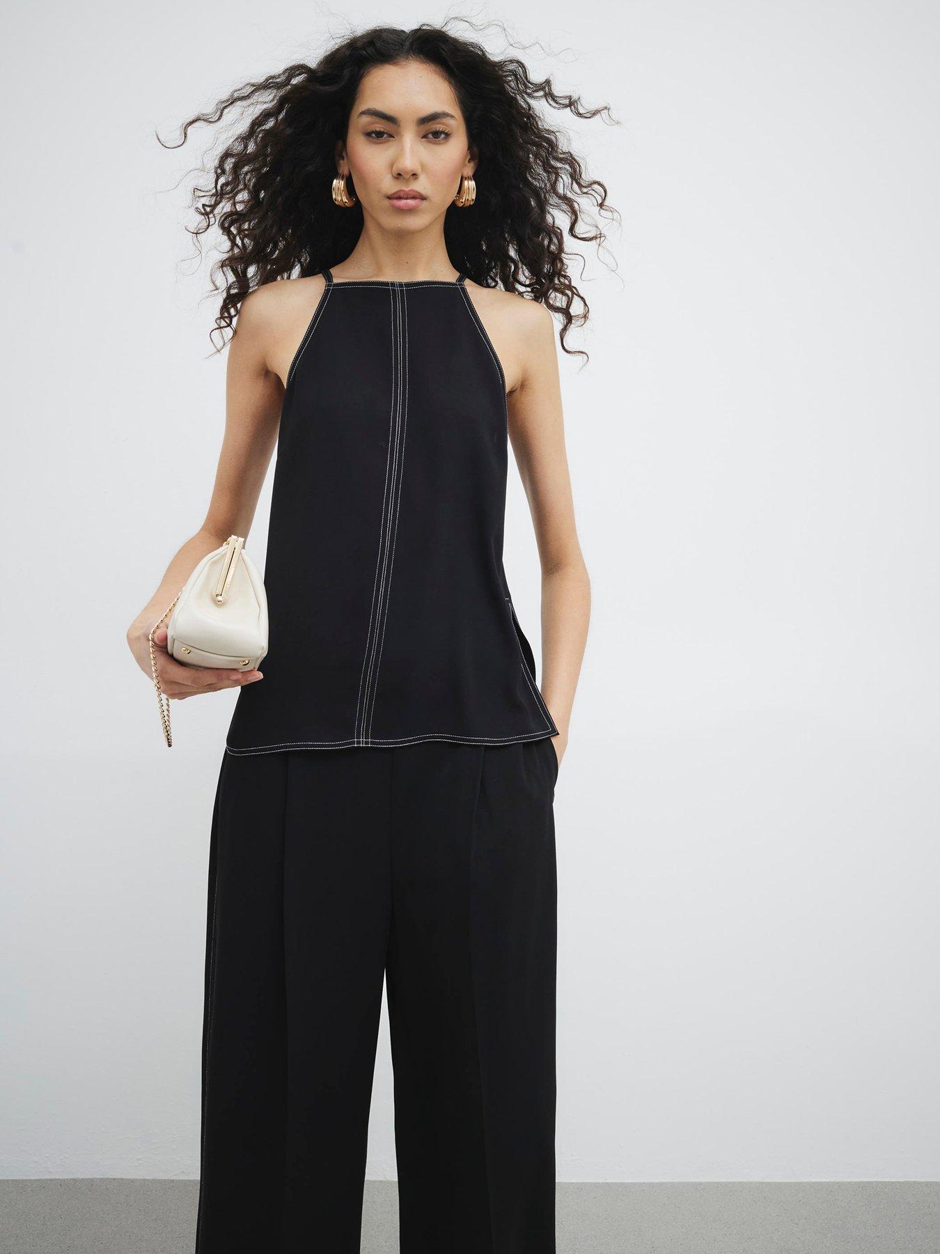 undefined Contrast Stitch Cami Top - Black