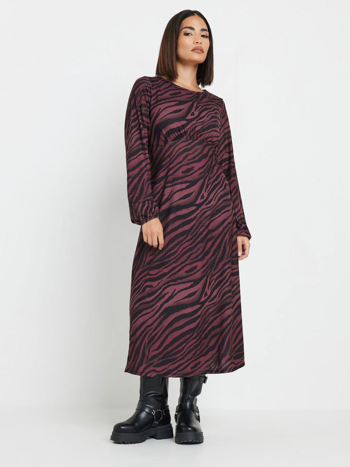 undefined Petite Zebra Long Sleeve Midi Dress - Red