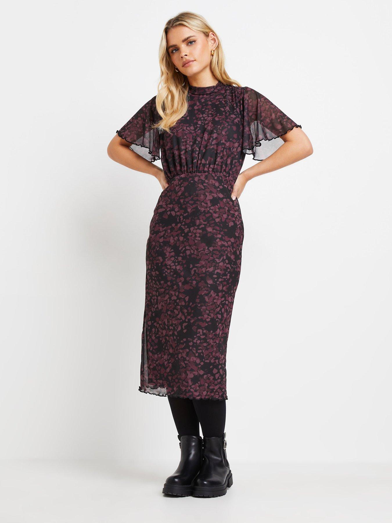 undefined Petite Animal Mesh Midi Dress - Red