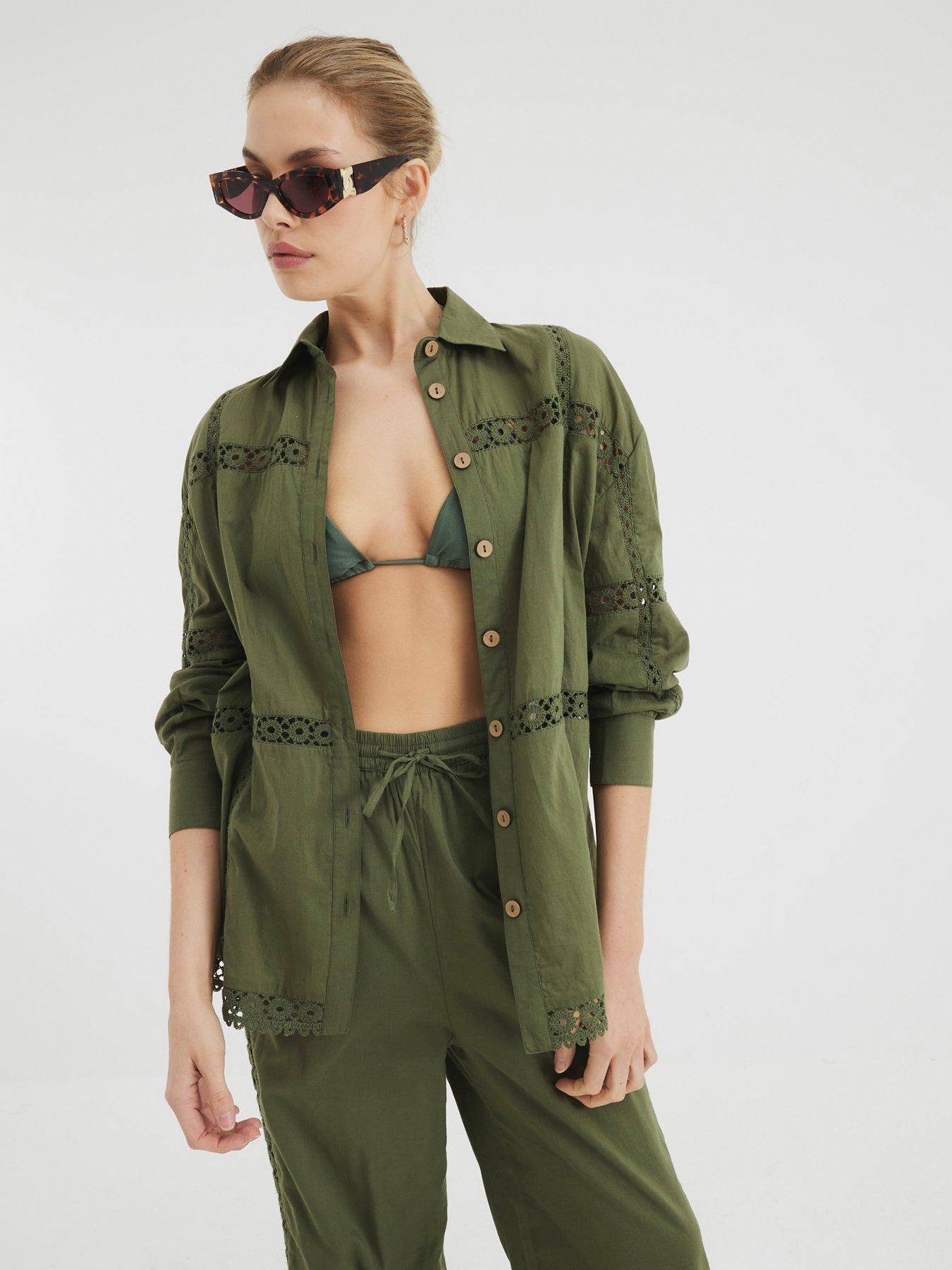 undefined Lace Insert Shirt - Khaki
