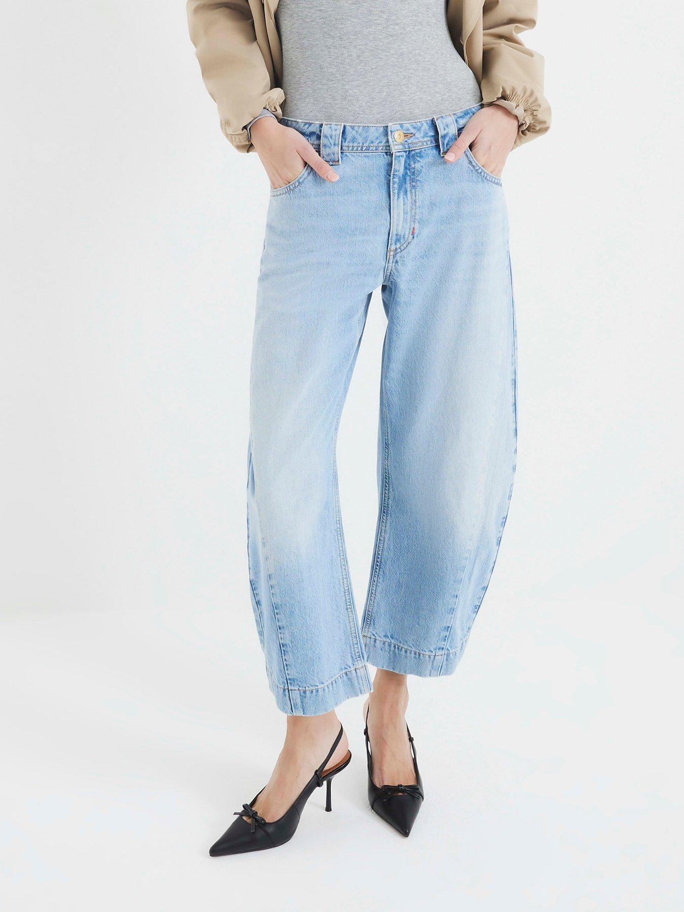 Image 1 of 5 of River Island Seam Detail Barrel Jeans - Light Blue