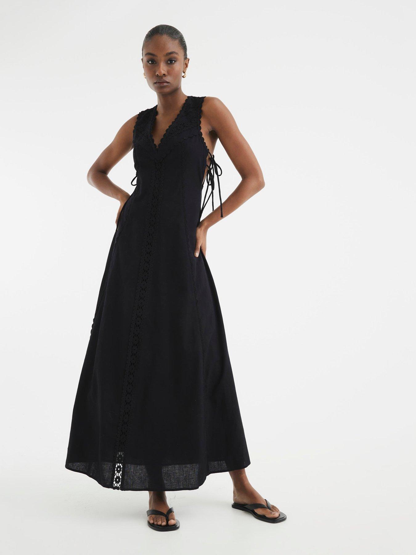 Image 1 of 4 of River Island Lace Insert Dress - Black