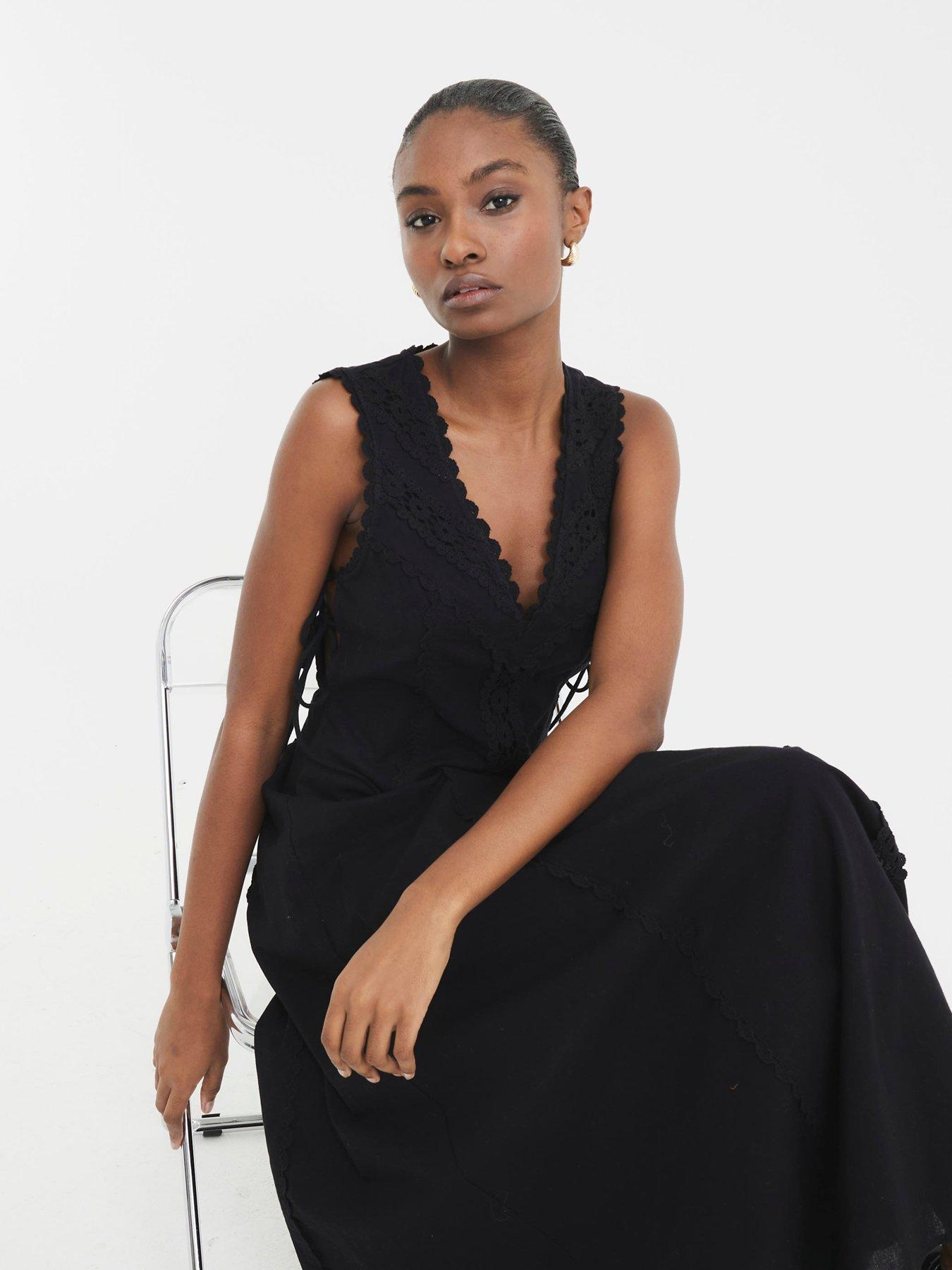 Image 3 of 4 of River Island Lace Insert Dress - Black