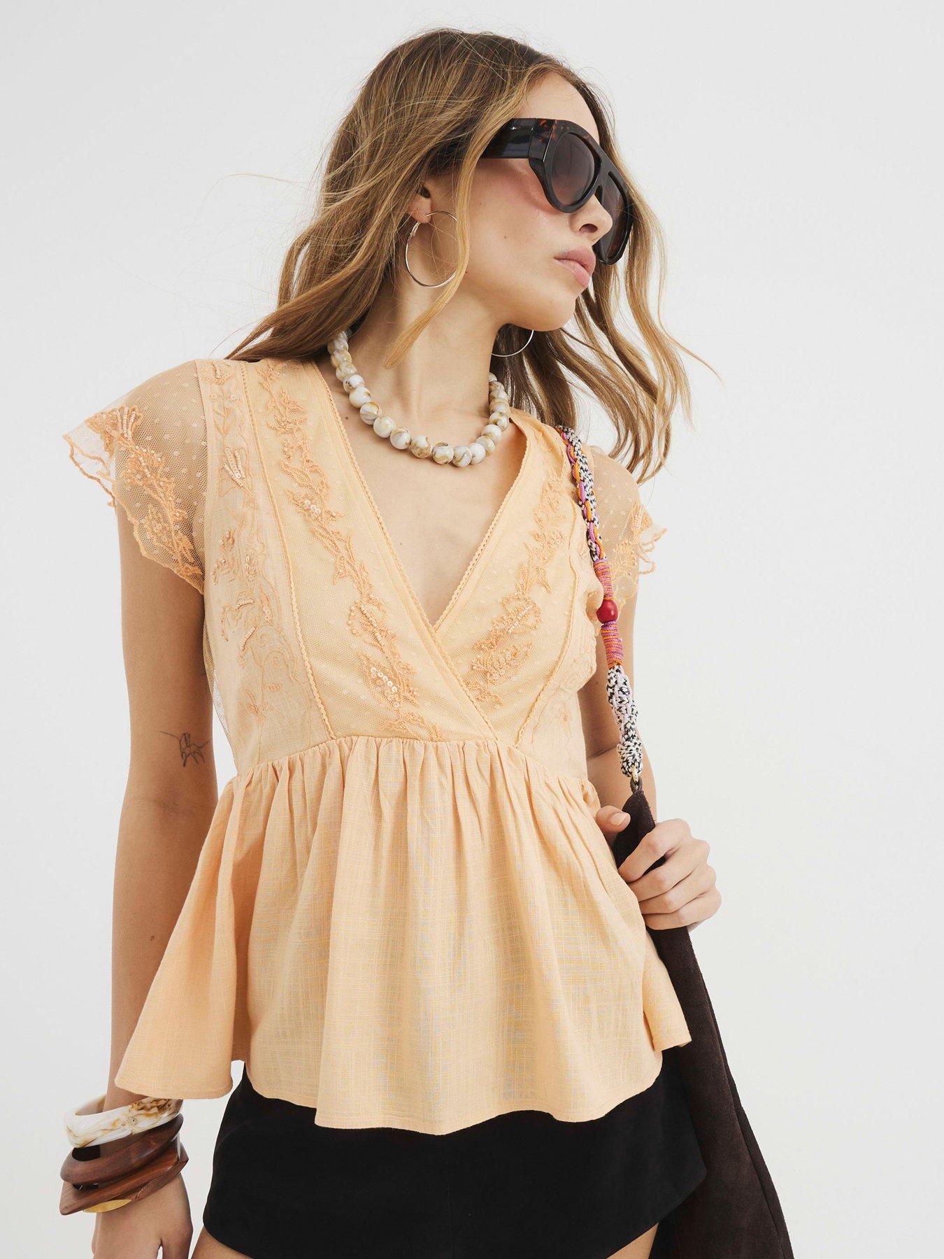 undefined Floral Embellished Top - Orange