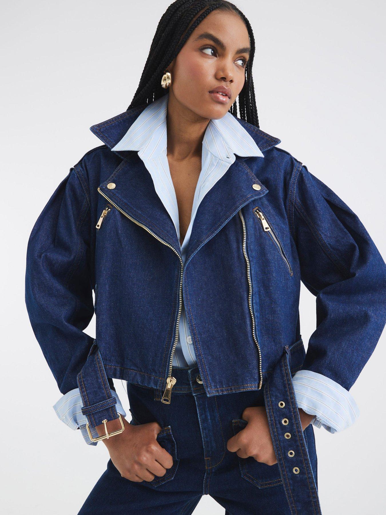 undefined Denim Biker Jacket - Denim - Blue