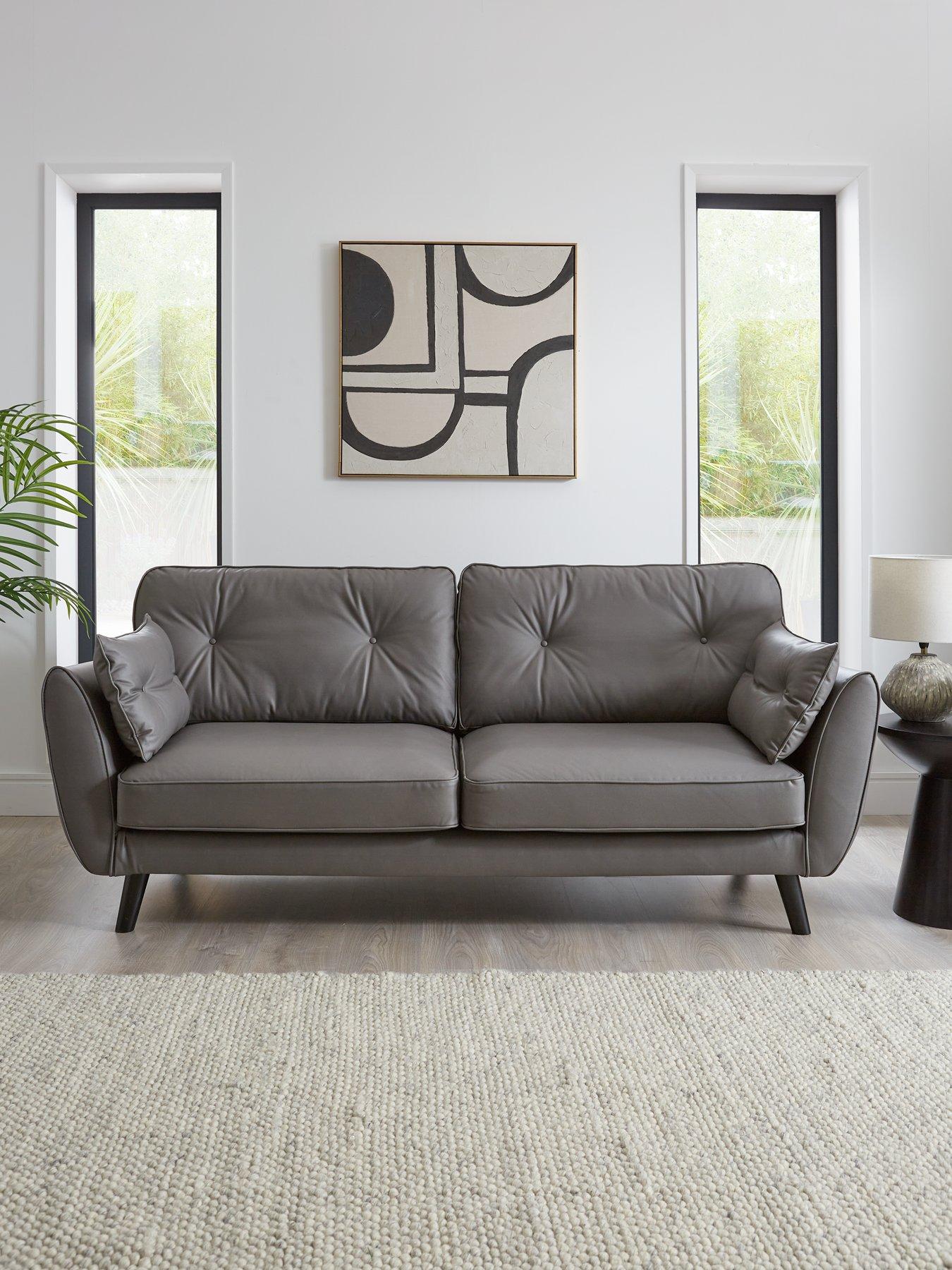 undefined Paulo Faux Leather 3 Seater Standard Back Sofa - FSC® Certified