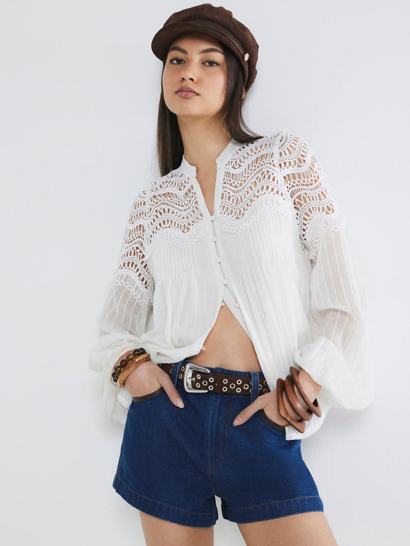 undefined Frill Yoke Blouse - White