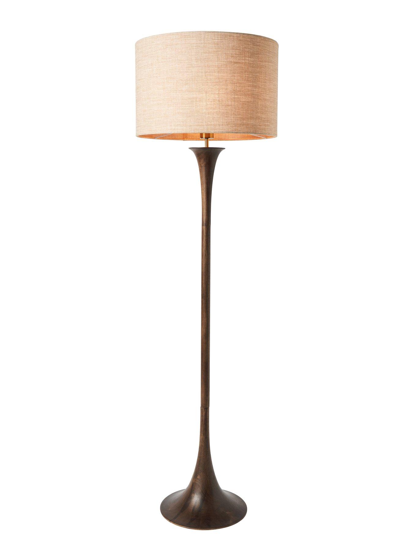 undefined Turned Wooden Floor Lamp - Walnut