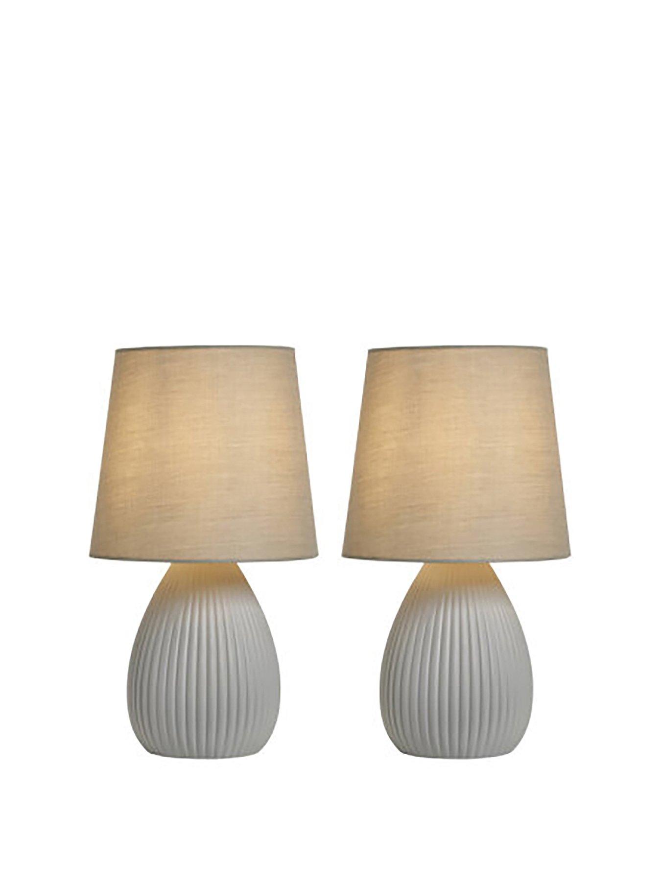 Set Of 2 Modern Chrome Table Lamps With Grey Pleated Shades - 32cm Bedside Or Living Room Lights