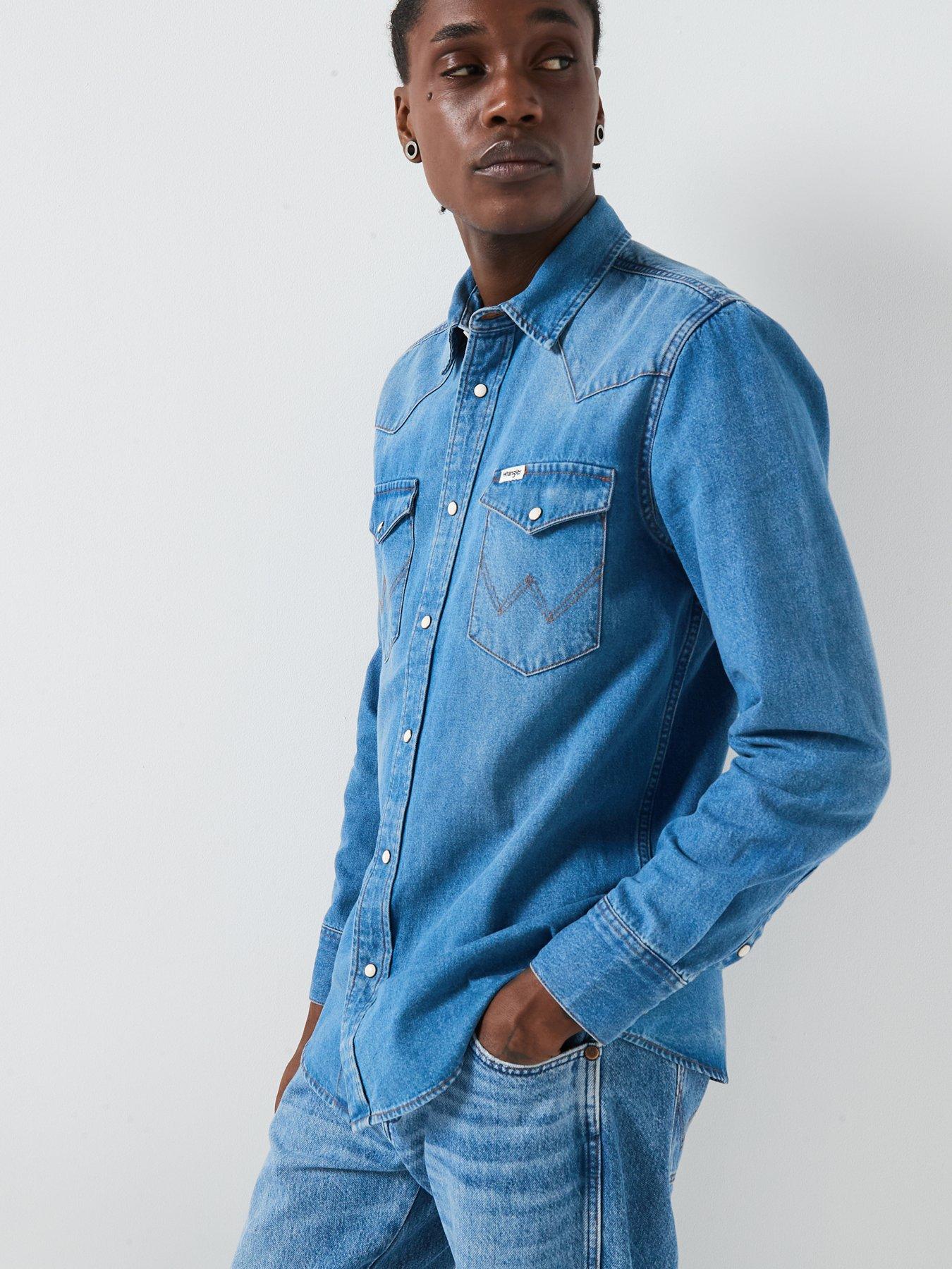 Wrangler Long Sleeve Western Denim Shirt- Blue