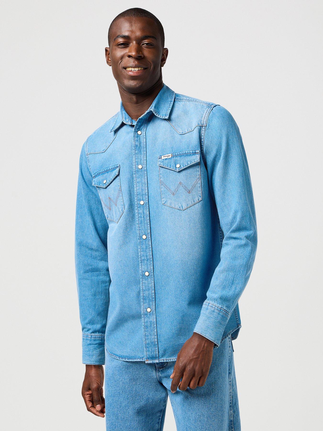 undefined Long Sleeve Western Denim Shirt- Blue