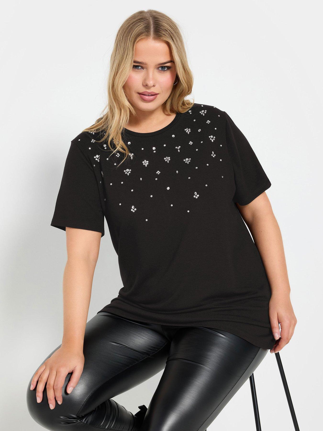 Image of Yours Curve Knitted Gem T-shirt - Black