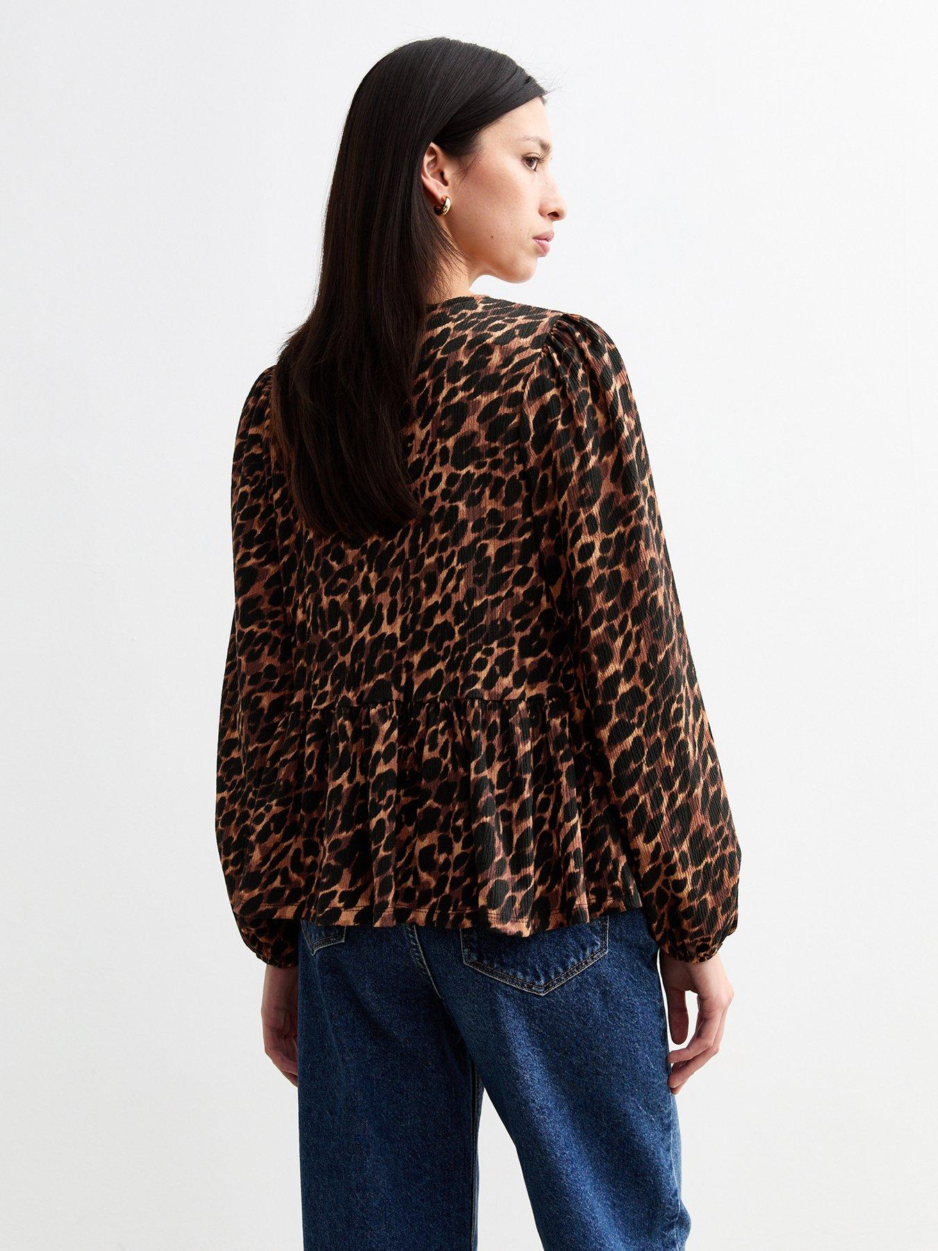 Image 2 of 5 of New Look Brown Leopard Print Keyhole Detail Top