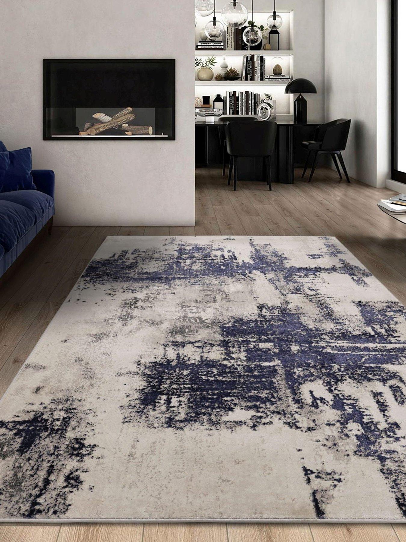 Product photograph of Dusk Textured Navy Rug from very.co.uk